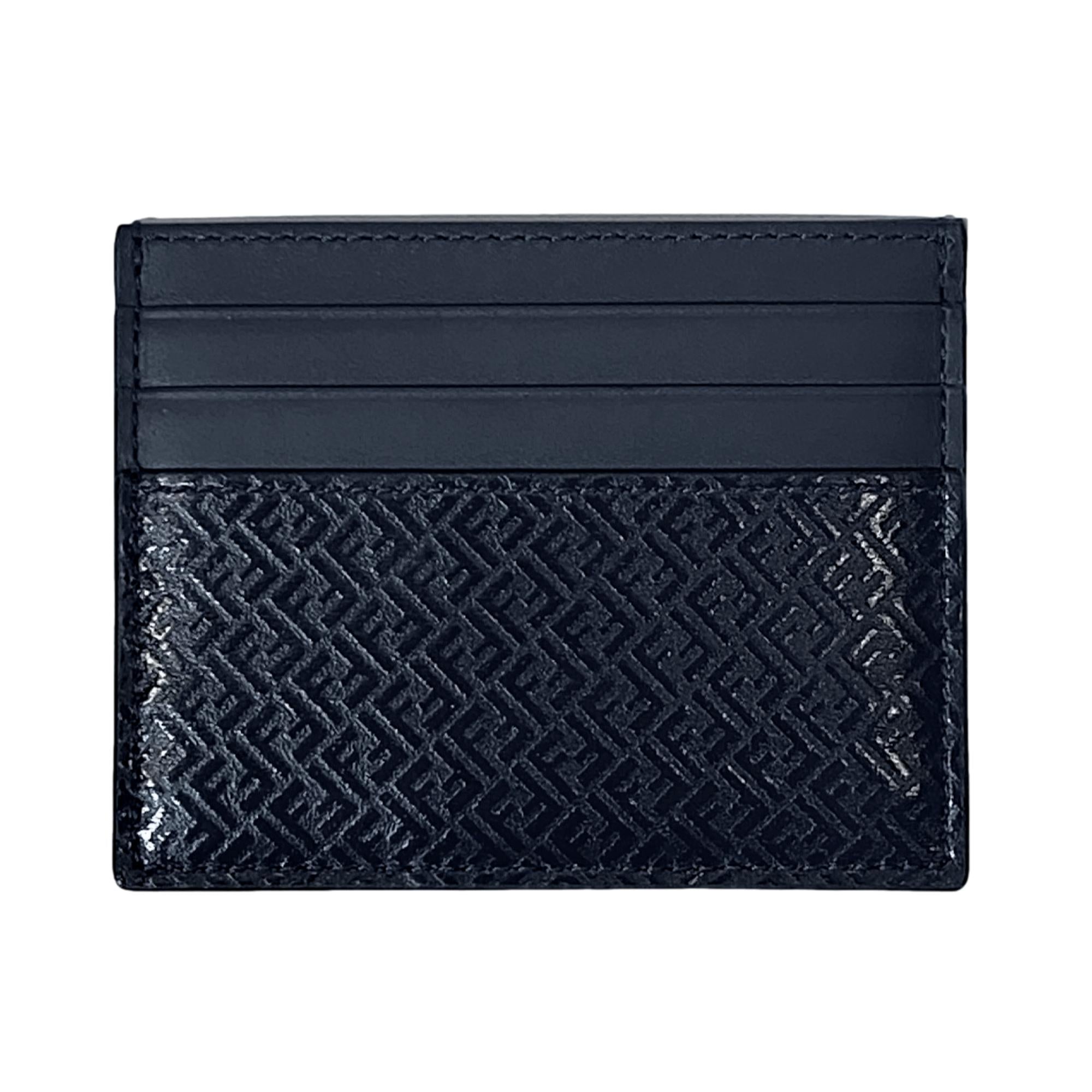 Fendi FF Logo Embossed Dark Navy Leather Card Case at_Queen_Bee_of_Beverly_Hills