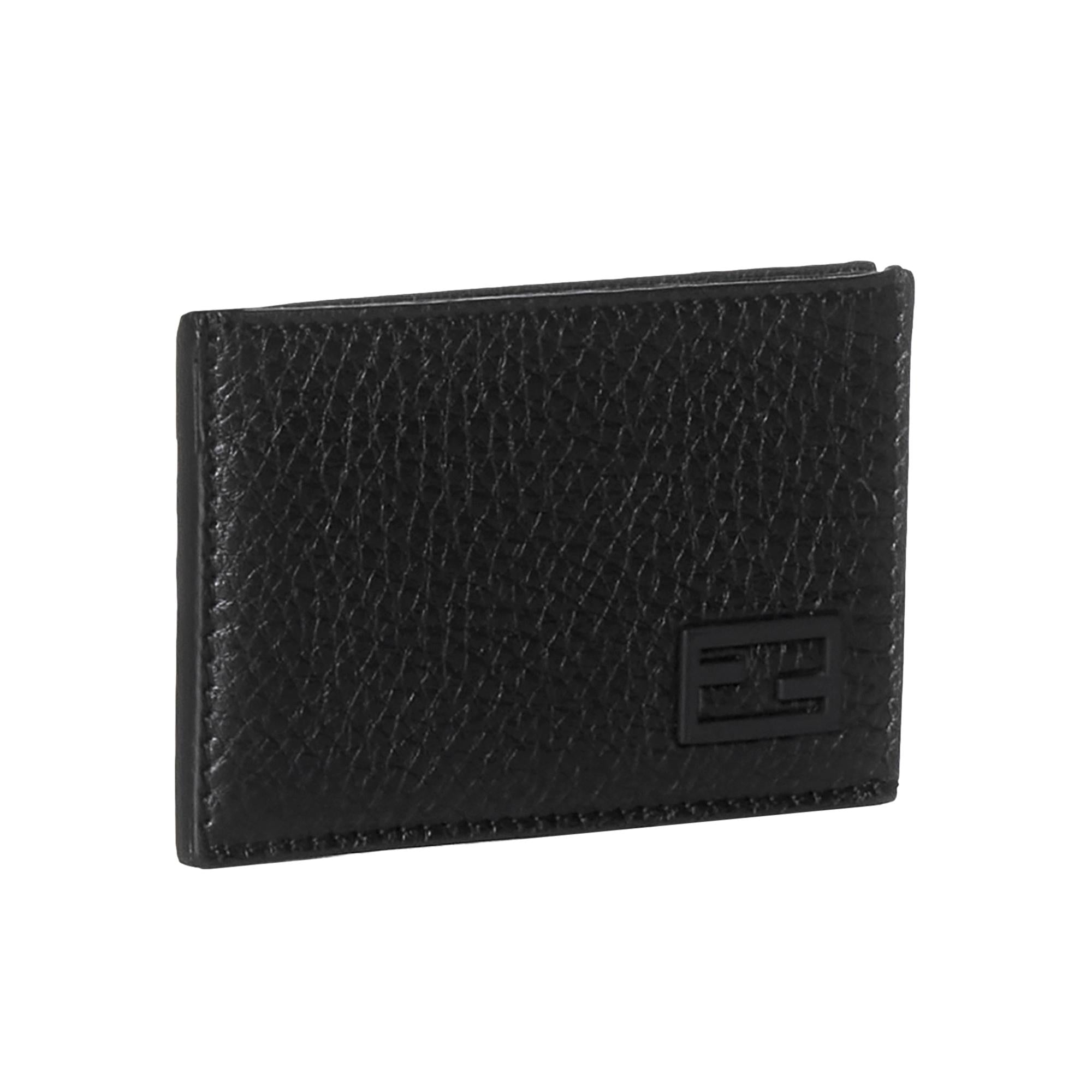 Fendi FF Logo Plaque Black Grain Leather Slim Cardholder Wallet at_Queen_Bee_of_Beverly_Hills