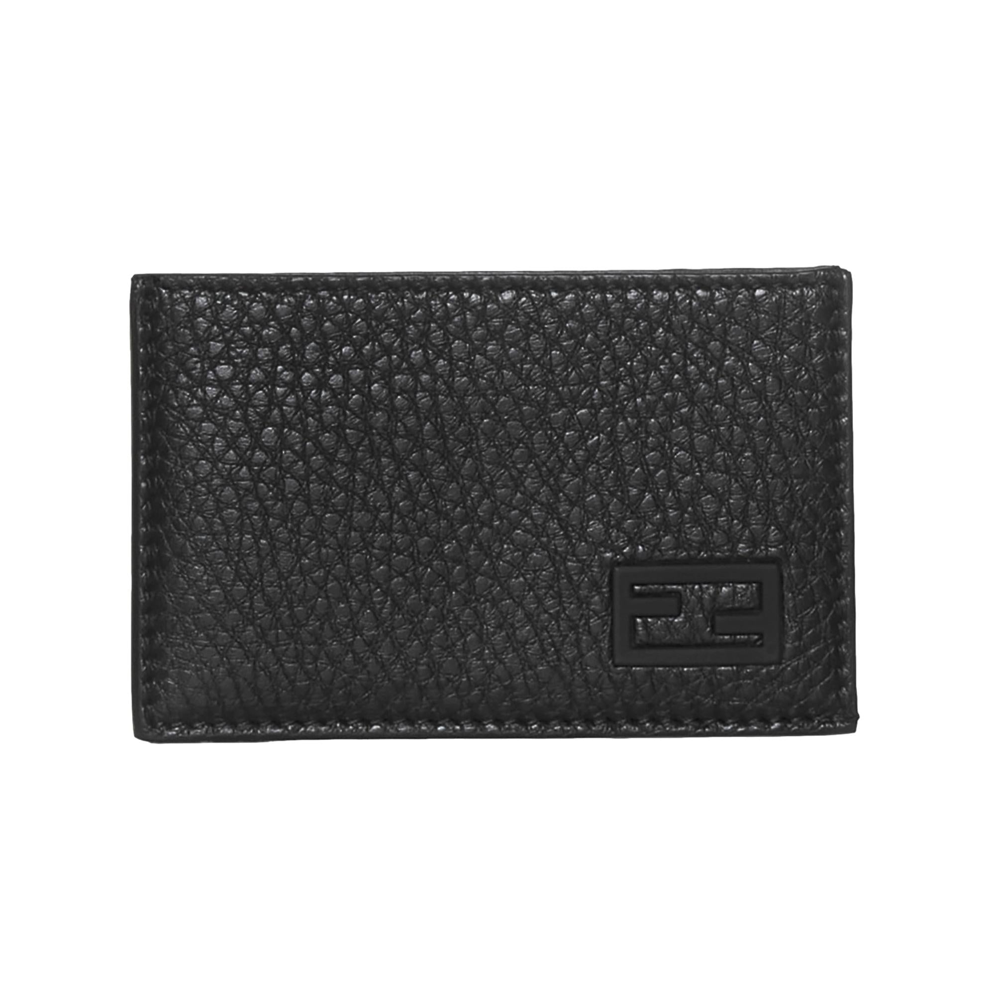 Fendi FF Logo Plaque Black Grain Leather Slim Cardholder Wallet at_Queen_Bee_of_Beverly_Hills