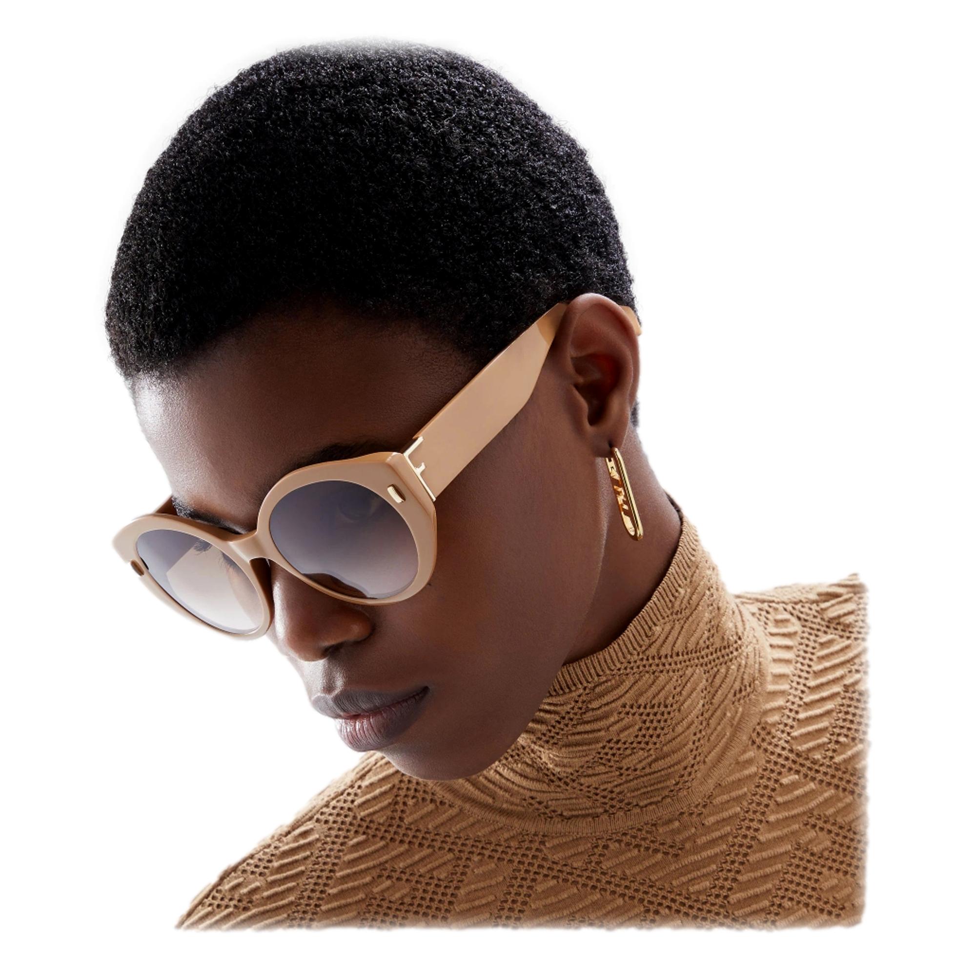 Fendi First Dark Beige Acetate Round Frame Tinted Sunglasses at_Queen_Bee_of_Beverly_Hills