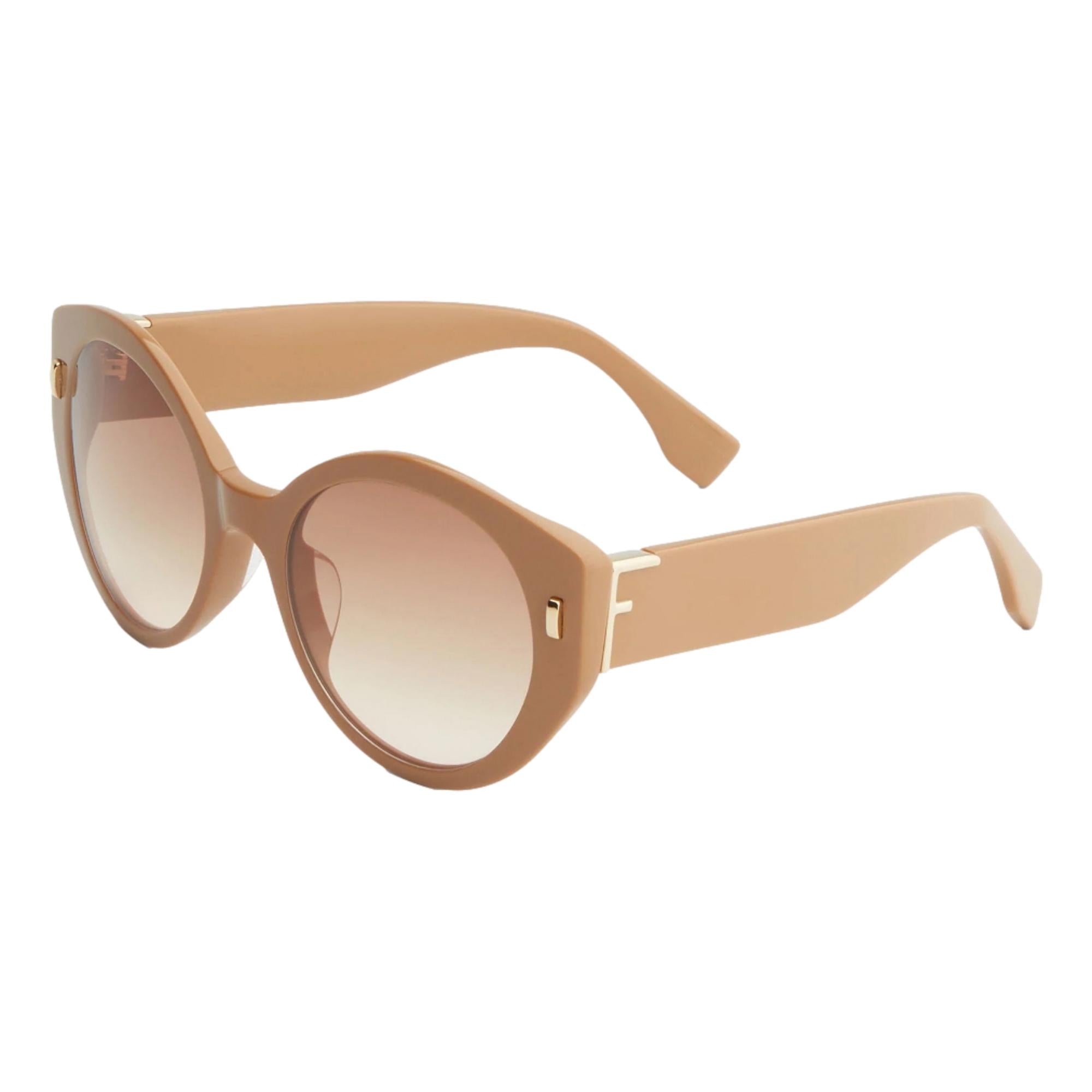 Fendi First Dark Beige Acetate Round Frame Tinted Sunglasses at_Queen_Bee_of_Beverly_Hills