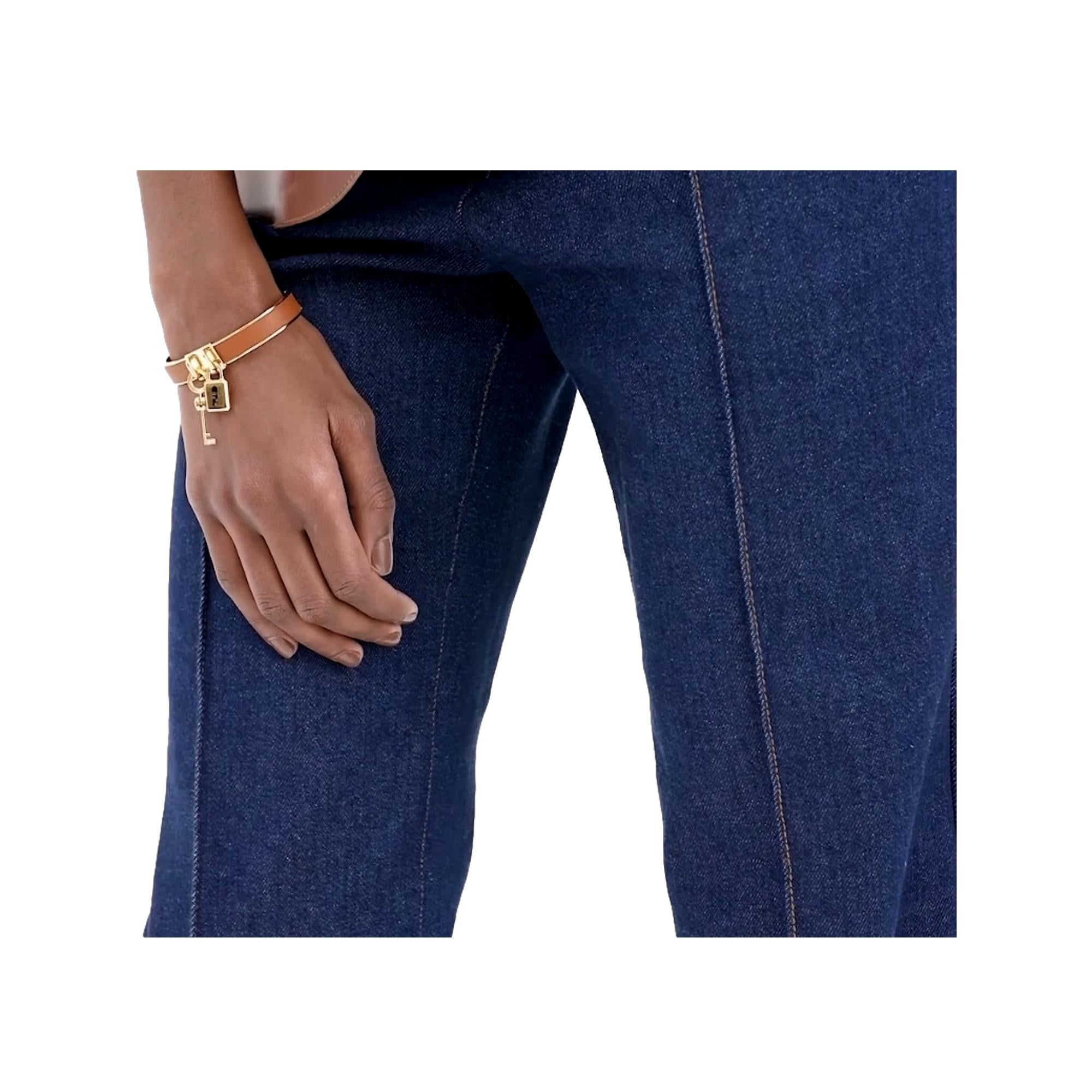 Fendi Master Key Brandy Leather Gold Medium Bracelet at_Queen_Bee_of_Beverly_Hills