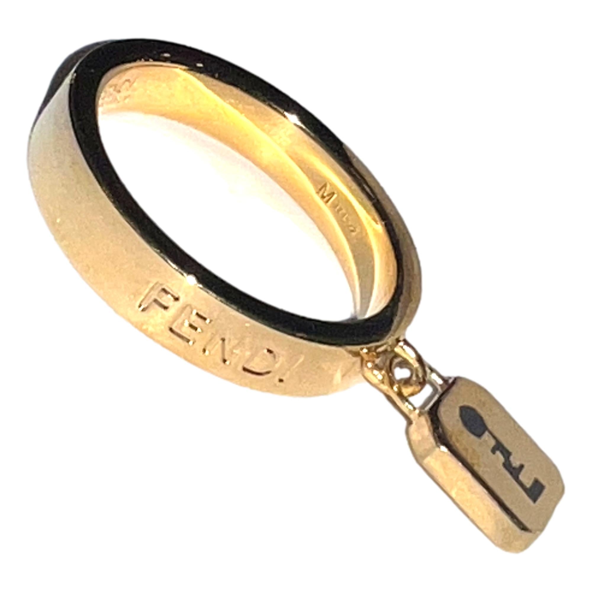 Fendi Master Key Pendant Gold Finish Metal Medium Fashion Ring at_Queen_Bee_of_Beverly_Hills