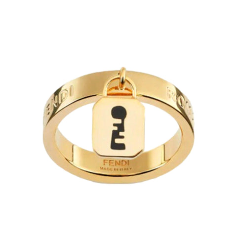 Fendi Master Key Pendant Gold Finish Metal Medium Fashion Ring at_Queen_Bee_of_Beverly_Hills