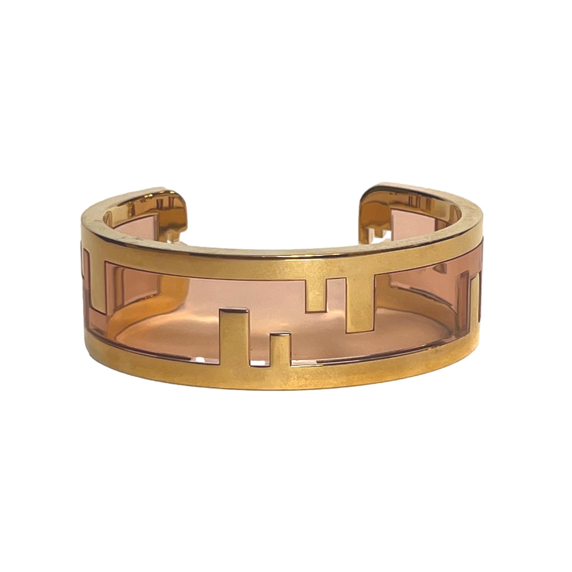 Fendi O'Lock Gold Metal and Dust Pink Small Bracelet at_Queen_Bee_of_Beverly_Hills