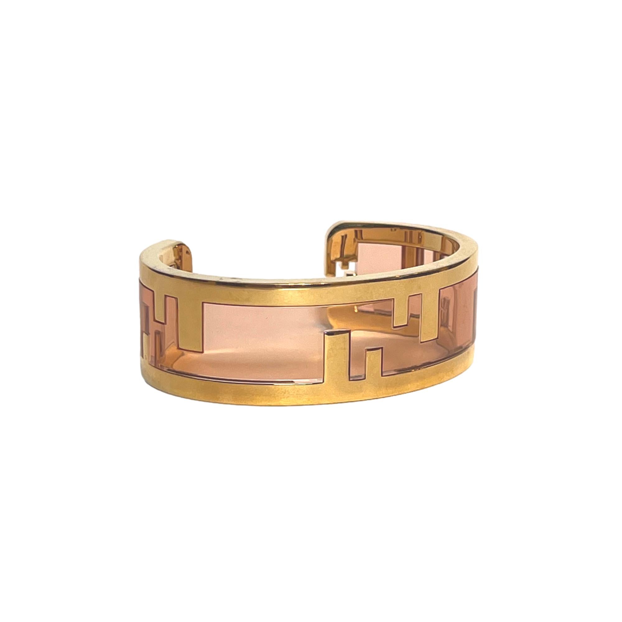 Fendi O'Lock Gold Metal and Dust Pink Small Bracelet at_Queen_Bee_of_Beverly_Hills