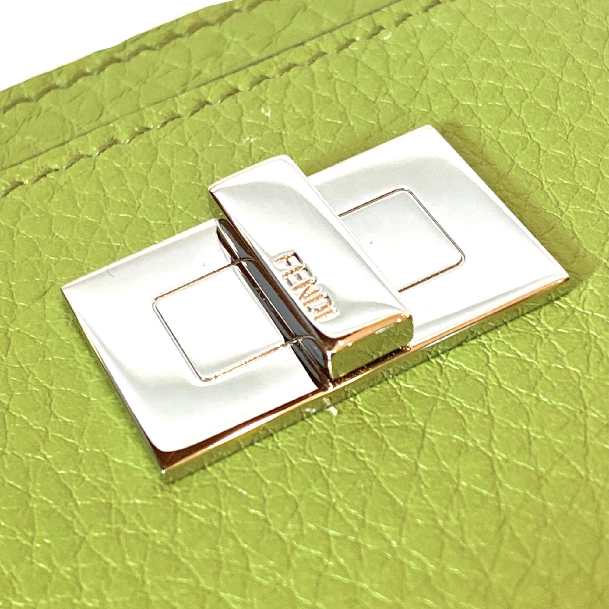 Fendi Peekaboo Green Grained Leather Card Case Wallet at_Queen_Bee_of_Beverly_Hills