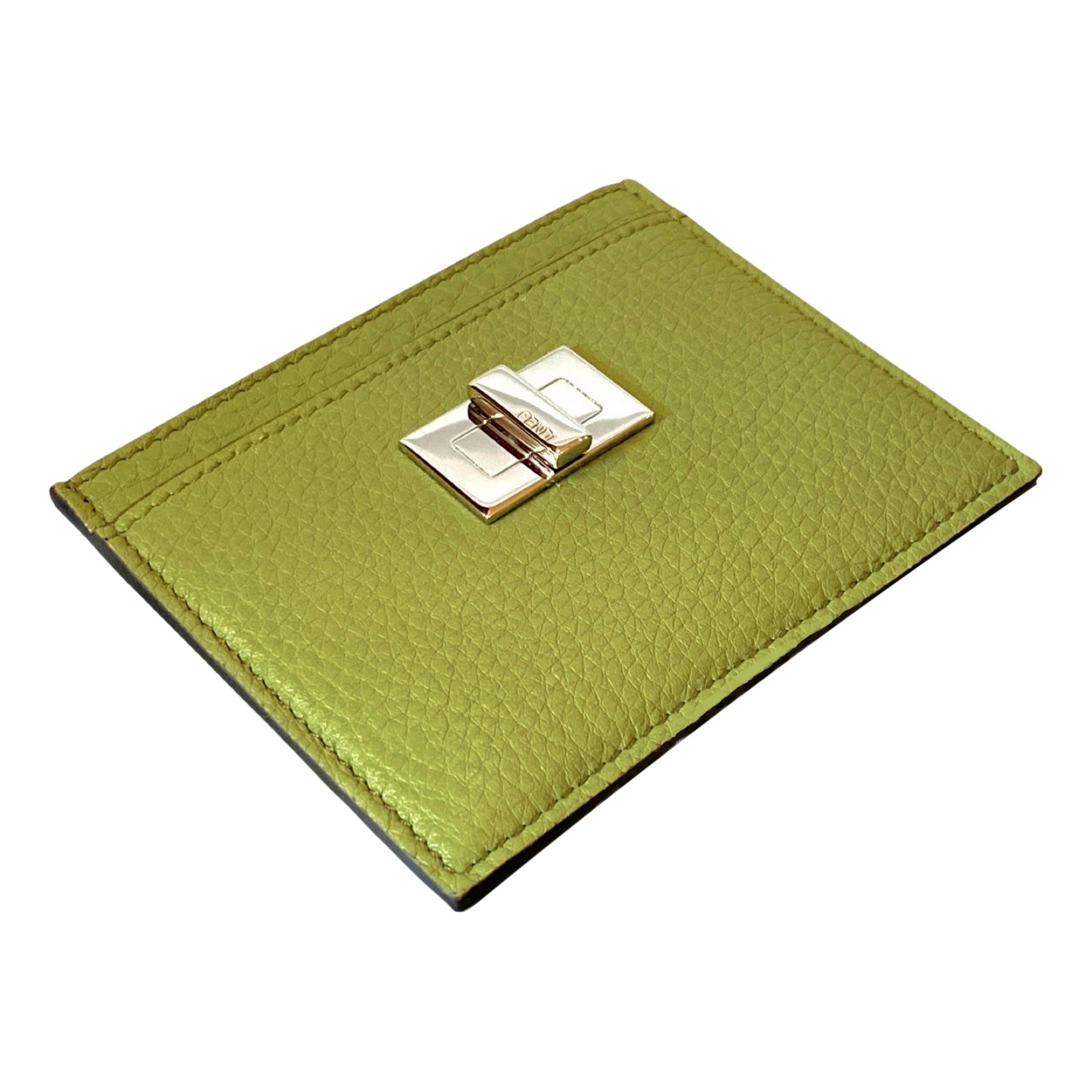 Fendi Peekaboo Kiwi Green Grained Leather Card Case Wallet at_Queen_Bee_of_Beverly_Hills