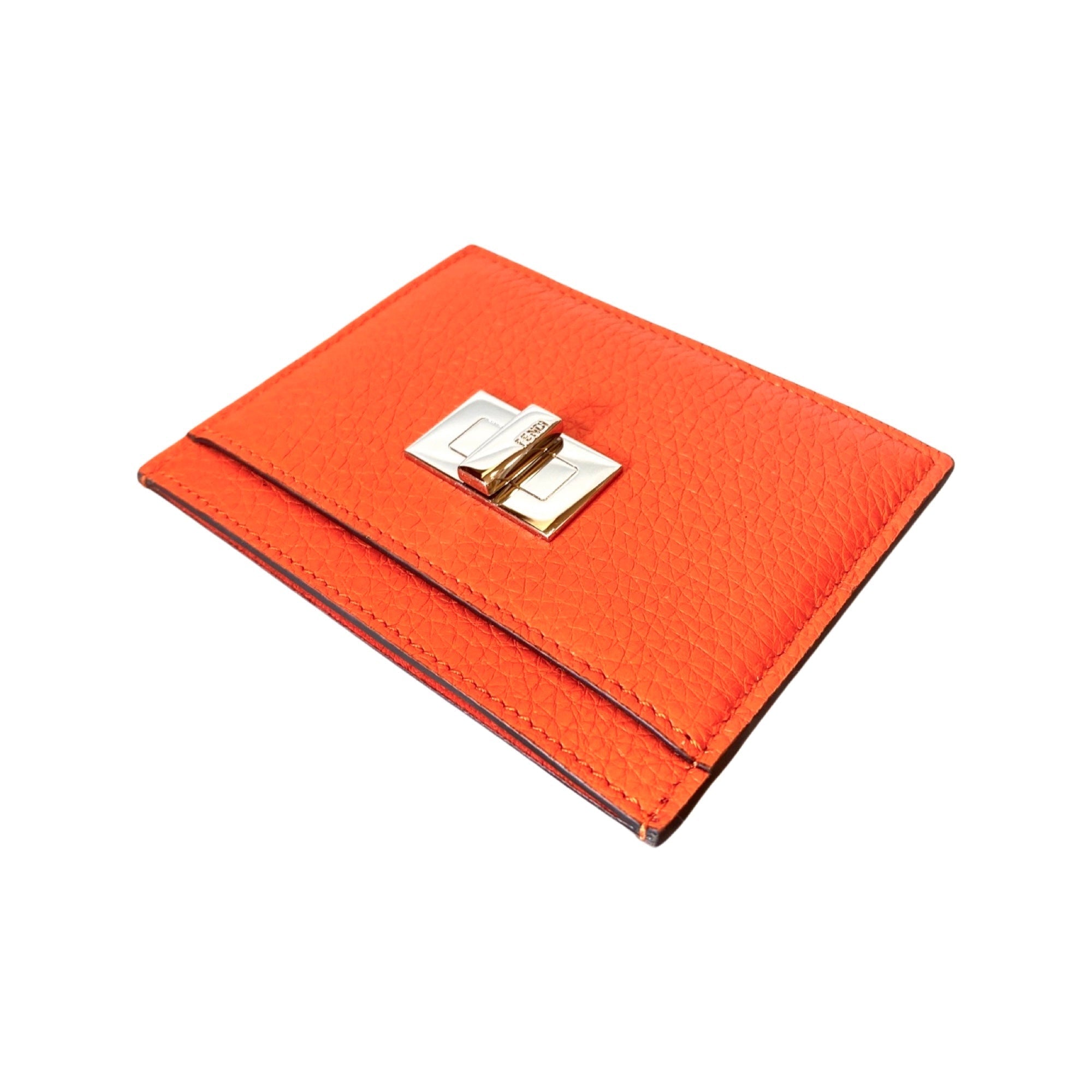 Fendi Peekaboo Orange Grained Leather Card Case Wallet at_Queen_Bee_of_Beverly_Hills