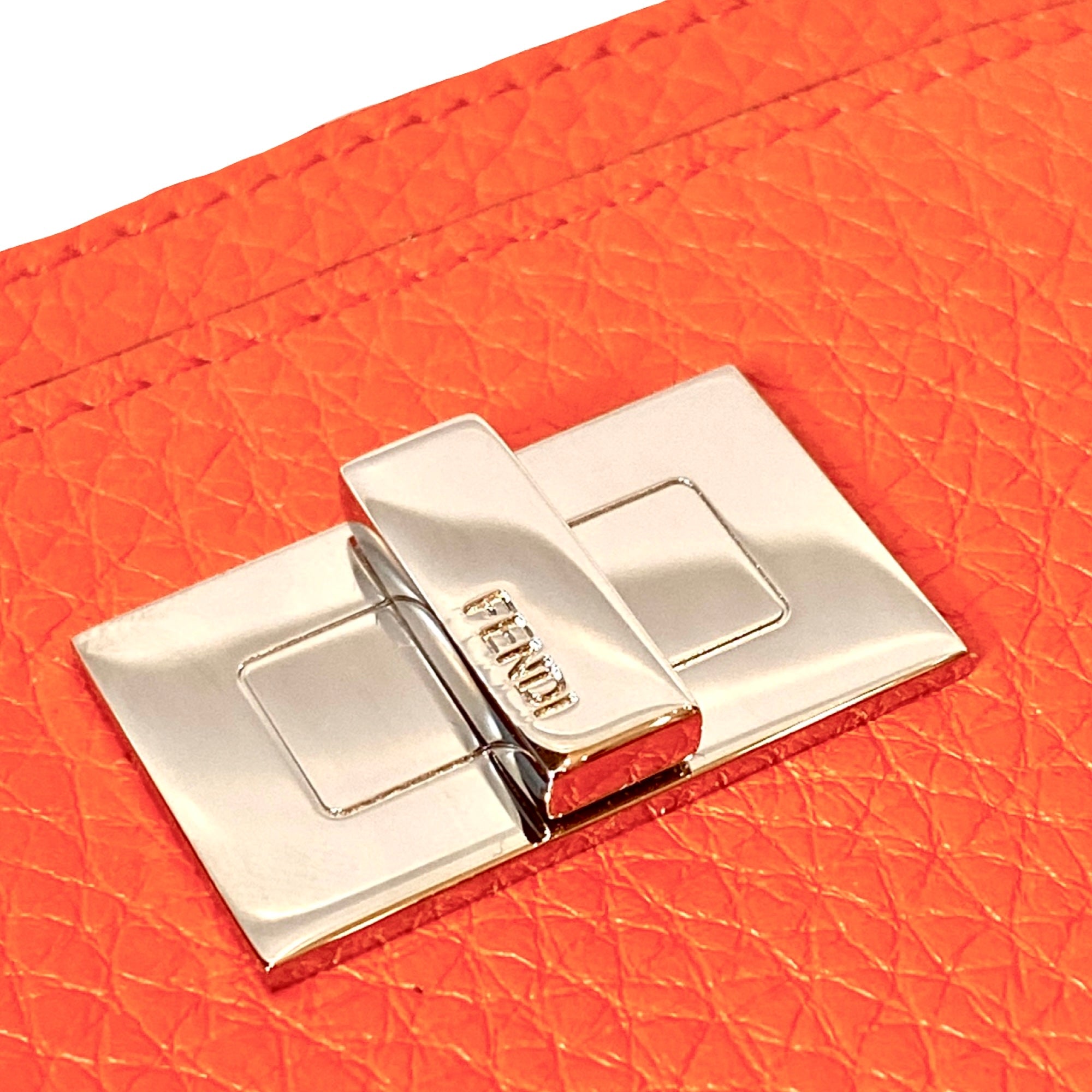 Fendi Peekaboo Orange Grained Leather Card Case Wallet at_Queen_Bee_of_Beverly_Hills