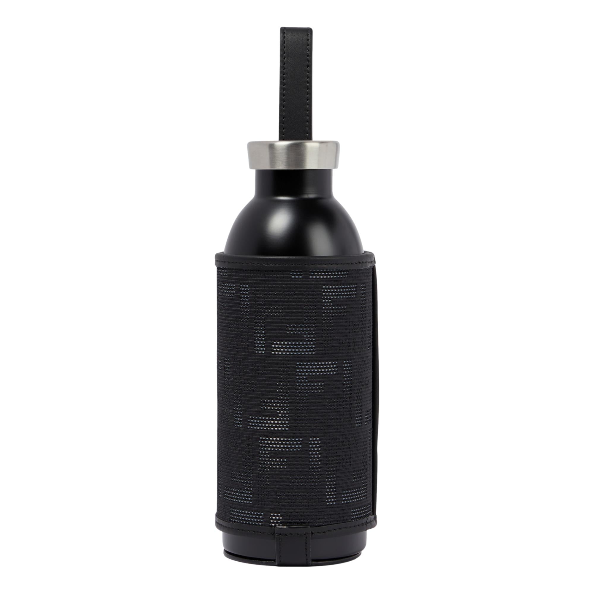 Fendi Roma Black Steel Bottle and FF Woven Canvas Holder Set at_Queen_Bee_of_Beverly_Hills