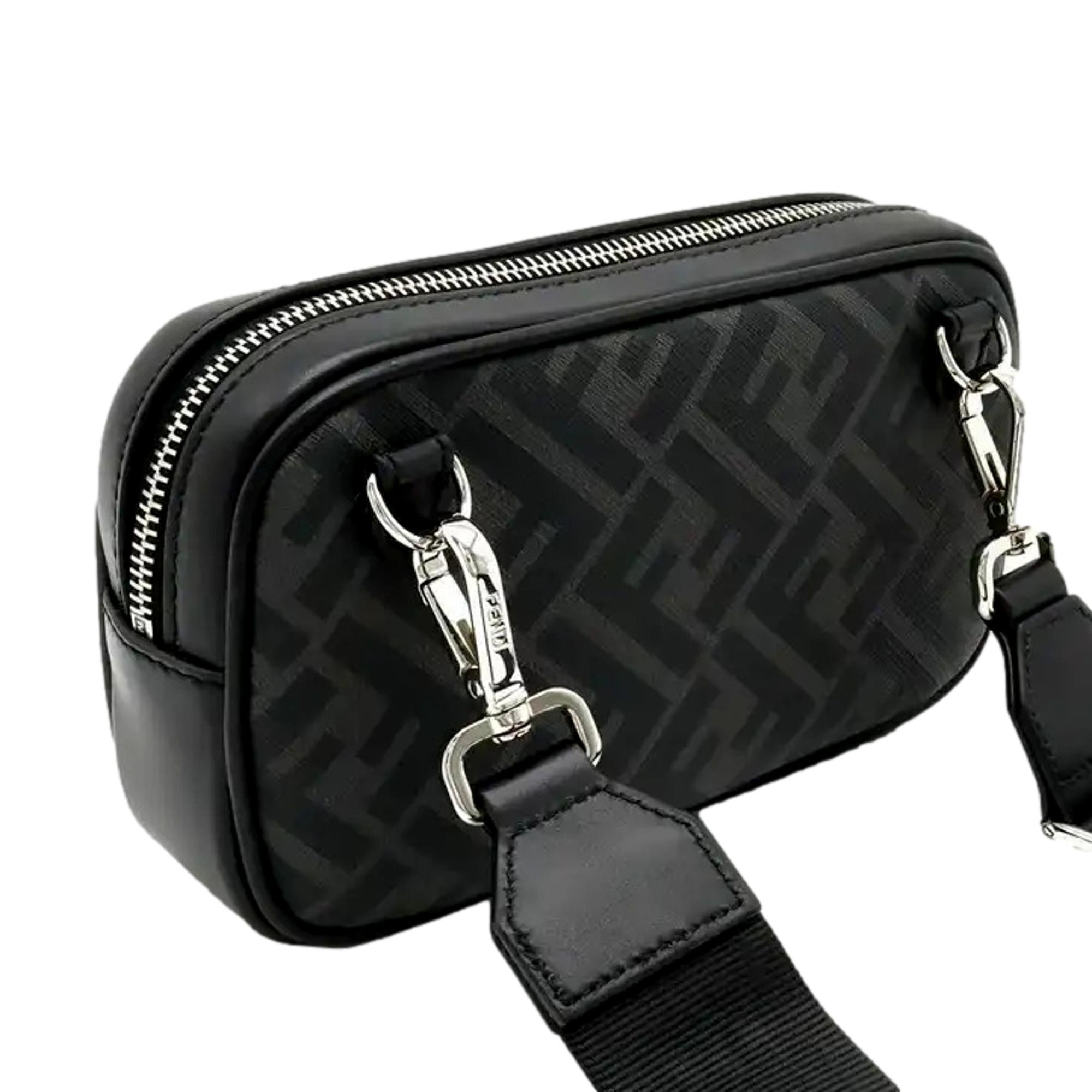 Fendi Roma Black Zucca Canvas Mini Camera Crossbody Bag at_Queen_Bee_of_Beverly_Hills