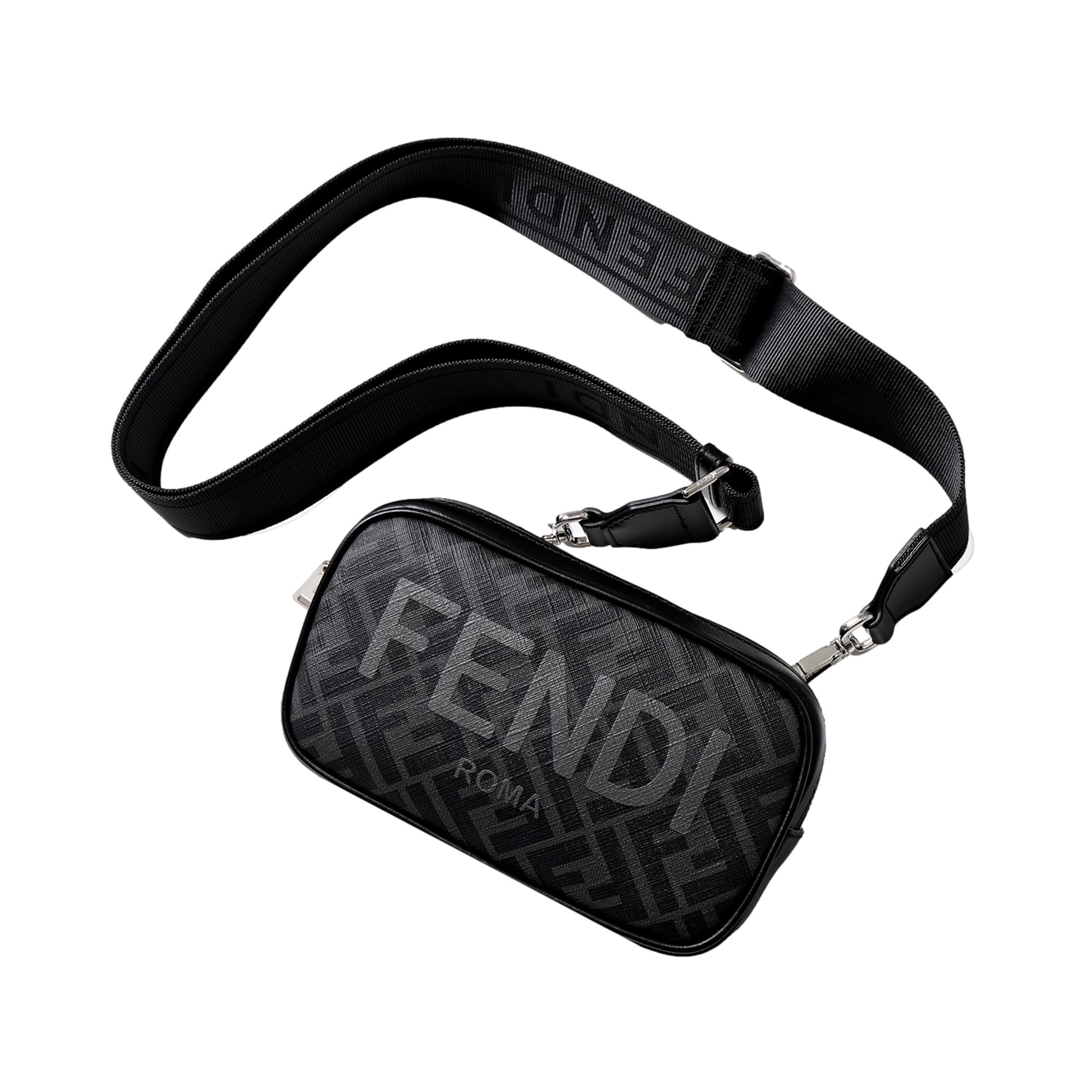 Fendi Roma Black Zucca Canvas Mini Camera Crossbody Bag at_Queen_Bee_of_Beverly_Hills
