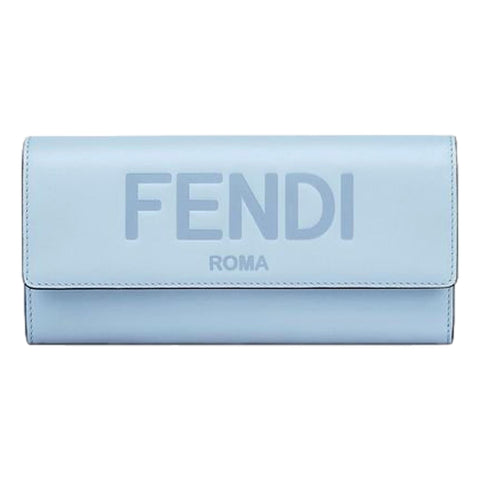 Fendi Roma Light Blue Smooth Calf Leather Continental Flap Wallet at_Queen_Bee_of_Beverly_Hills