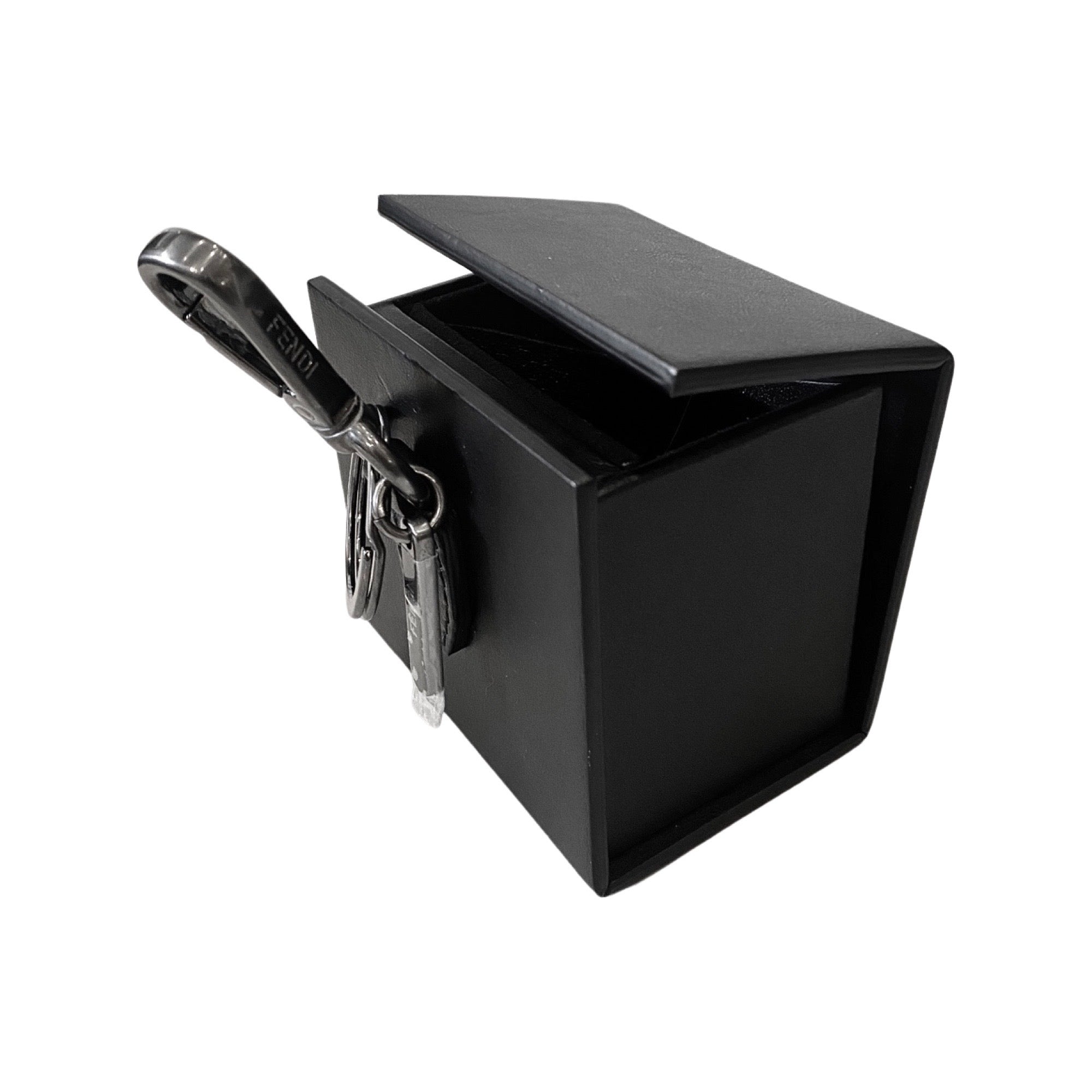 Fendi Roma Mini Box Black Leather Key Ring Charm 7AR894 at_Queen_Bee_of_Beverly_Hills