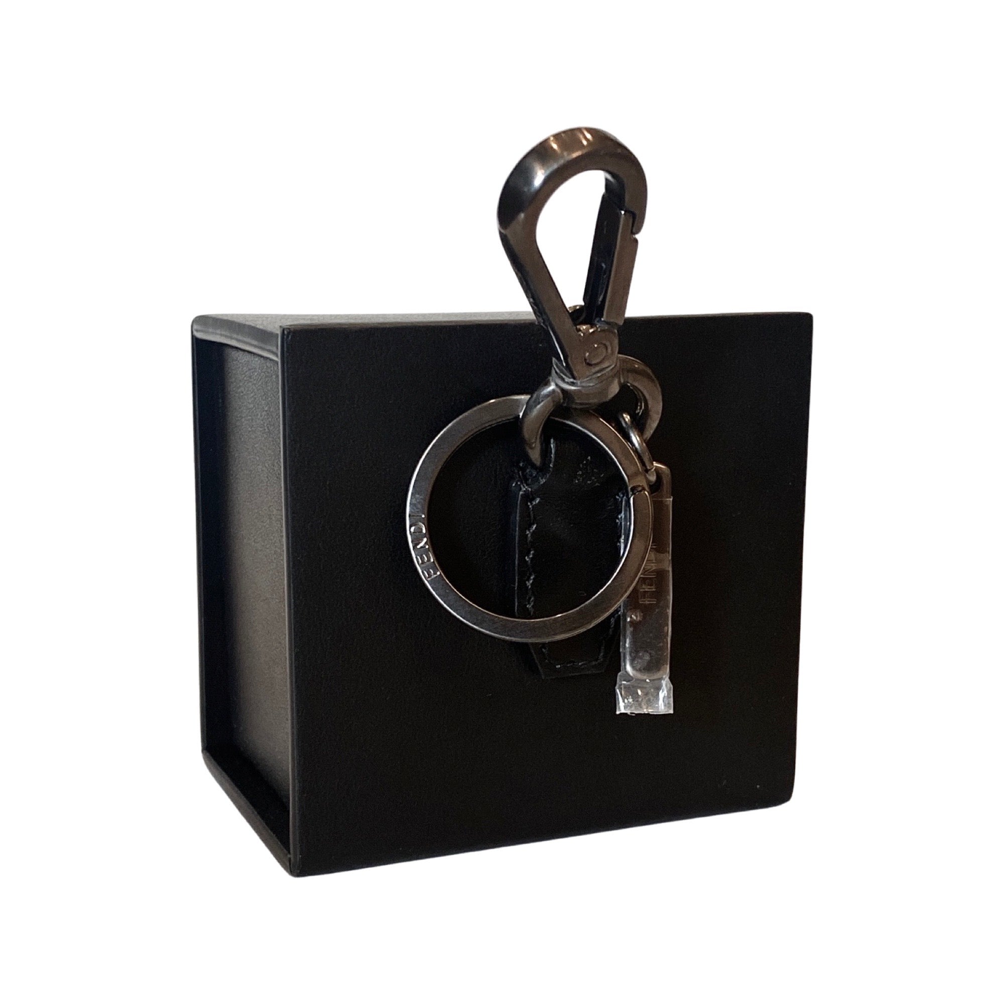 Fendi Roma Mini Box Black Leather Key Ring Charm 7AR894 at_Queen_Bee_of_Beverly_Hills