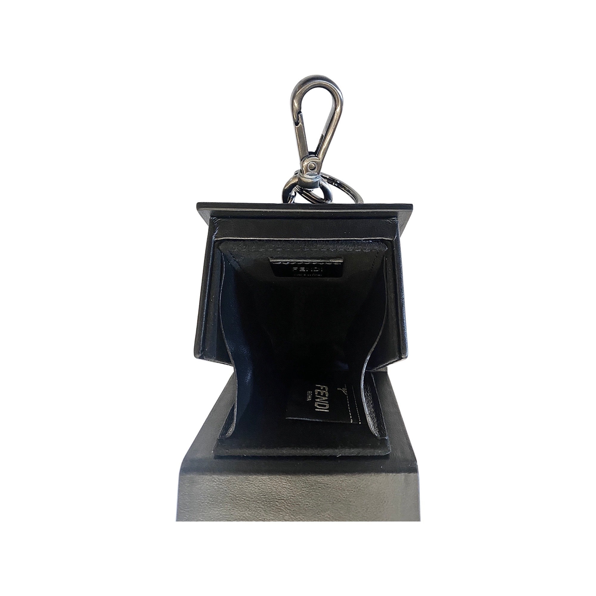 Fendi Roma Mini Box Black Leather Key Ring Charm 7AR894 at_Queen_Bee_of_Beverly_Hills