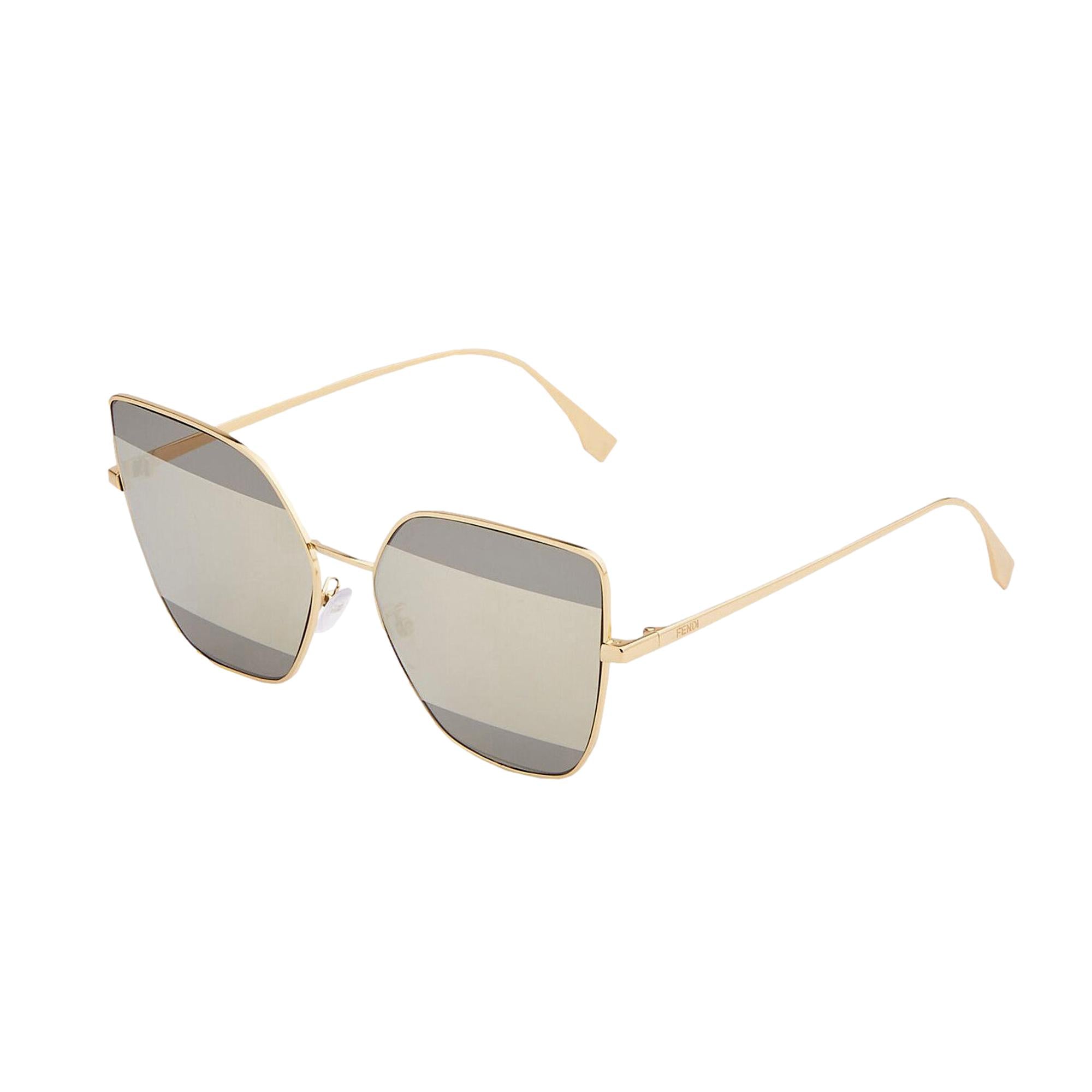 Fendi Stripes Silver Tint and Gold Frame Metal Sunglasses FOL009 at_Queen_Bee_of_Beverly_Hills