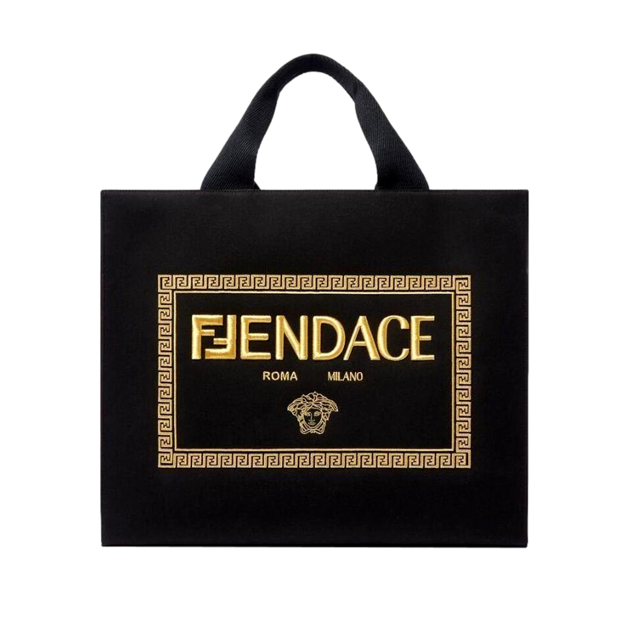Fendi x Versace Fendace Black Canvas Convertible Large Shopping