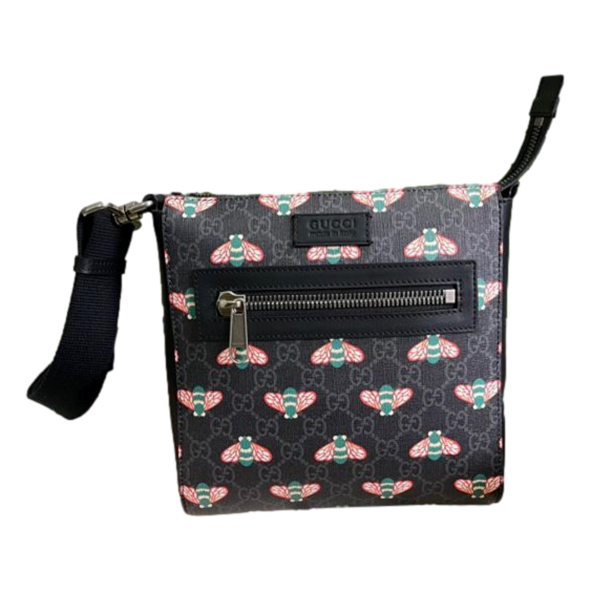 Gucci Bestiary Bee Monogram Black Coated Canvas Messenger Bag 681021 at_Queen_Bee_of_Beverly_Hills