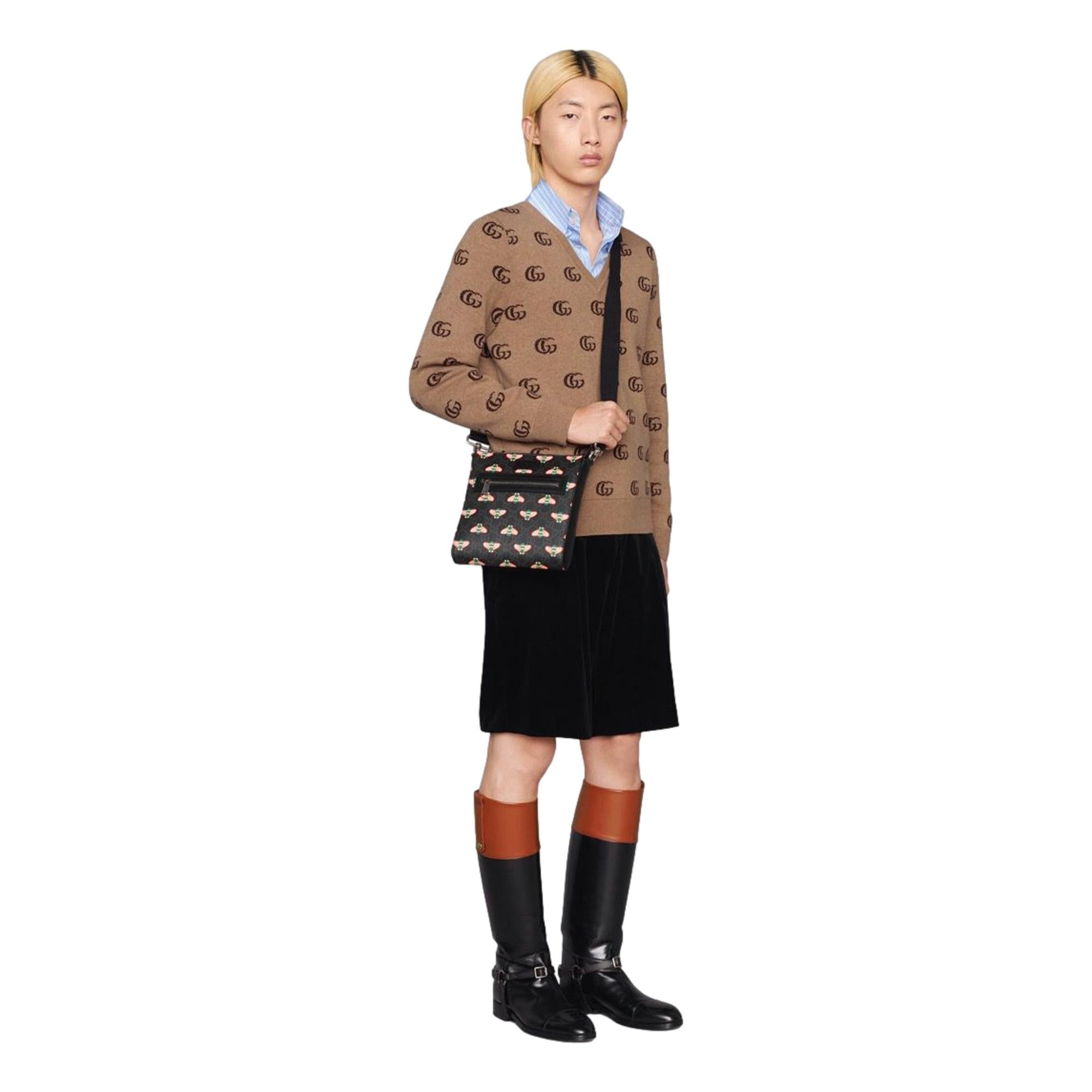 Gucci Bestiary Bee Monogram Black Coated Canvas Messenger Bag 681021 at_Queen_Bee_of_Beverly_Hills