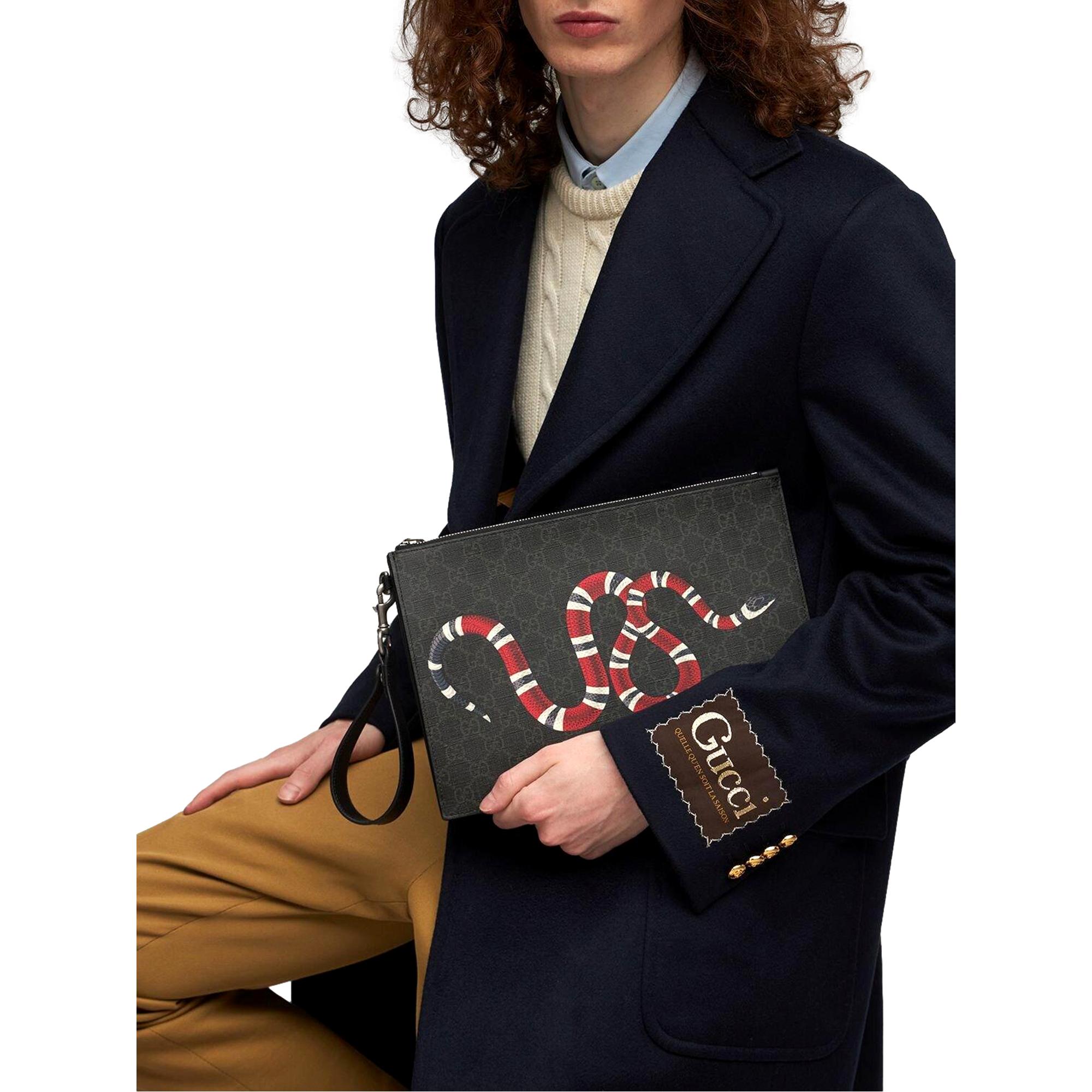 Gucci Bestiary Kingsnake Black GG Supreme Canvas Wristlet Clutch at_Queen_Bee_of_Beverly_Hills