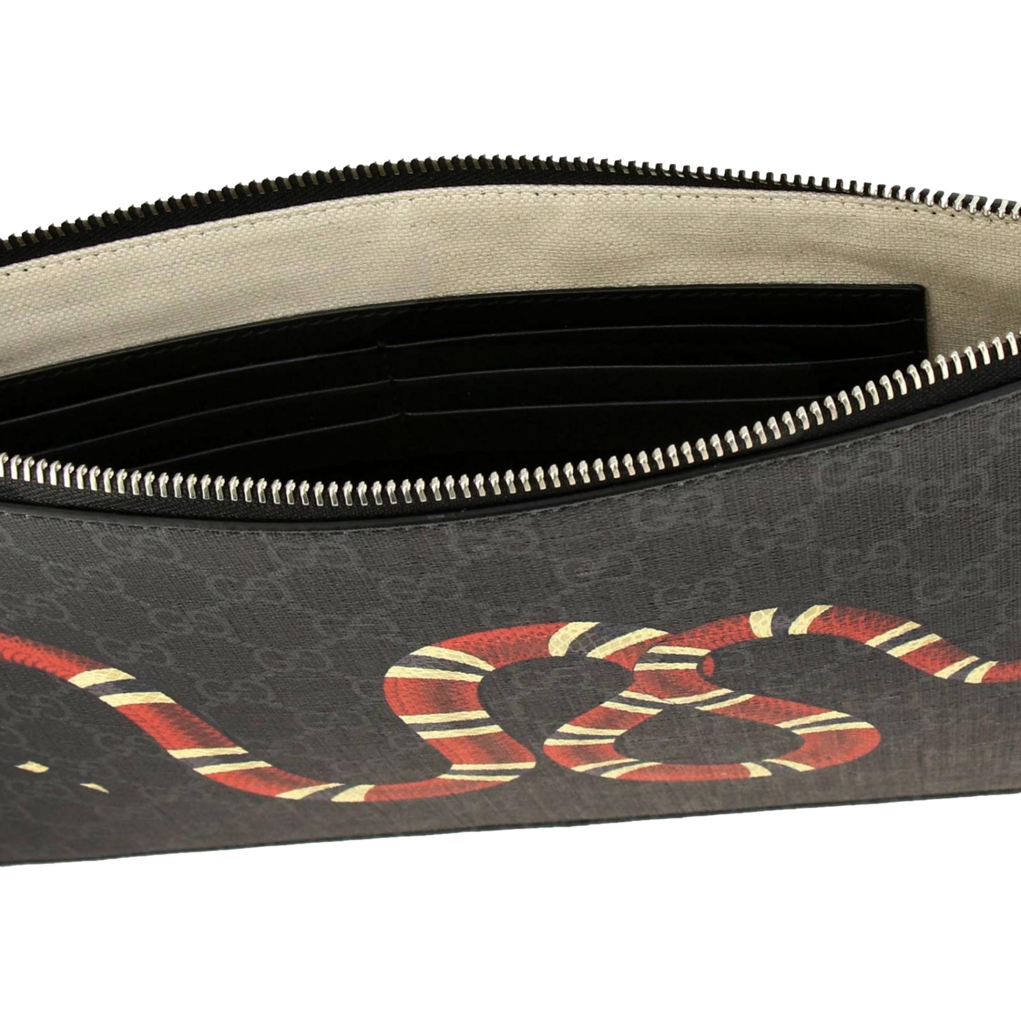 Gucci Bestiary Kingsnake Black GG Supreme Canvas Wristlet Clutch at_Queen_Bee_of_Beverly_Hills