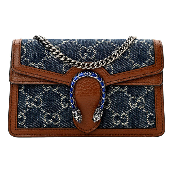 Denim GG Monogram Mini Dionysus Chain Wallet Blue Tea Cuir, Gucci, Handbag