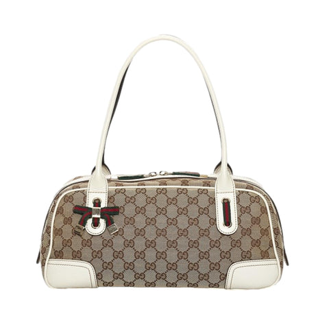 Gucci GG Supreme Canvas Princy Bow White Leather Trim Boston Bag at_Queen_Bee_of_Beverly_Hills