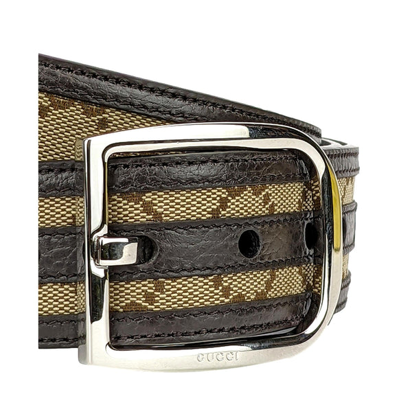 Gucci Guccisssima Brown and Beige Canvas Leather Trim Belt Size 95/38 –  Queen Bee of Beverly Hills