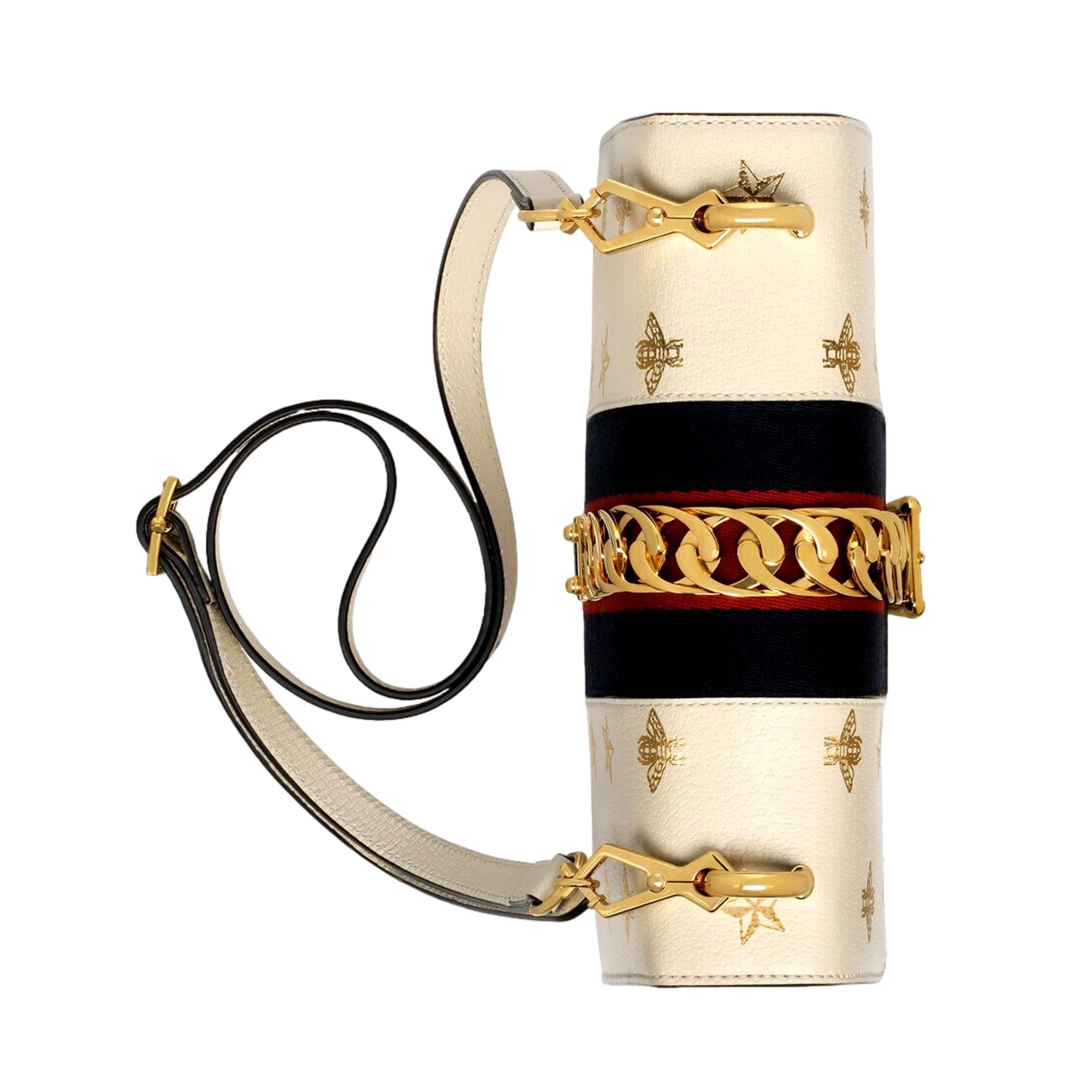 Gucci Sylvie Bee Star Ivory Leather Shoulder Bag at_Queen_Bee_of_Beverly_Hills