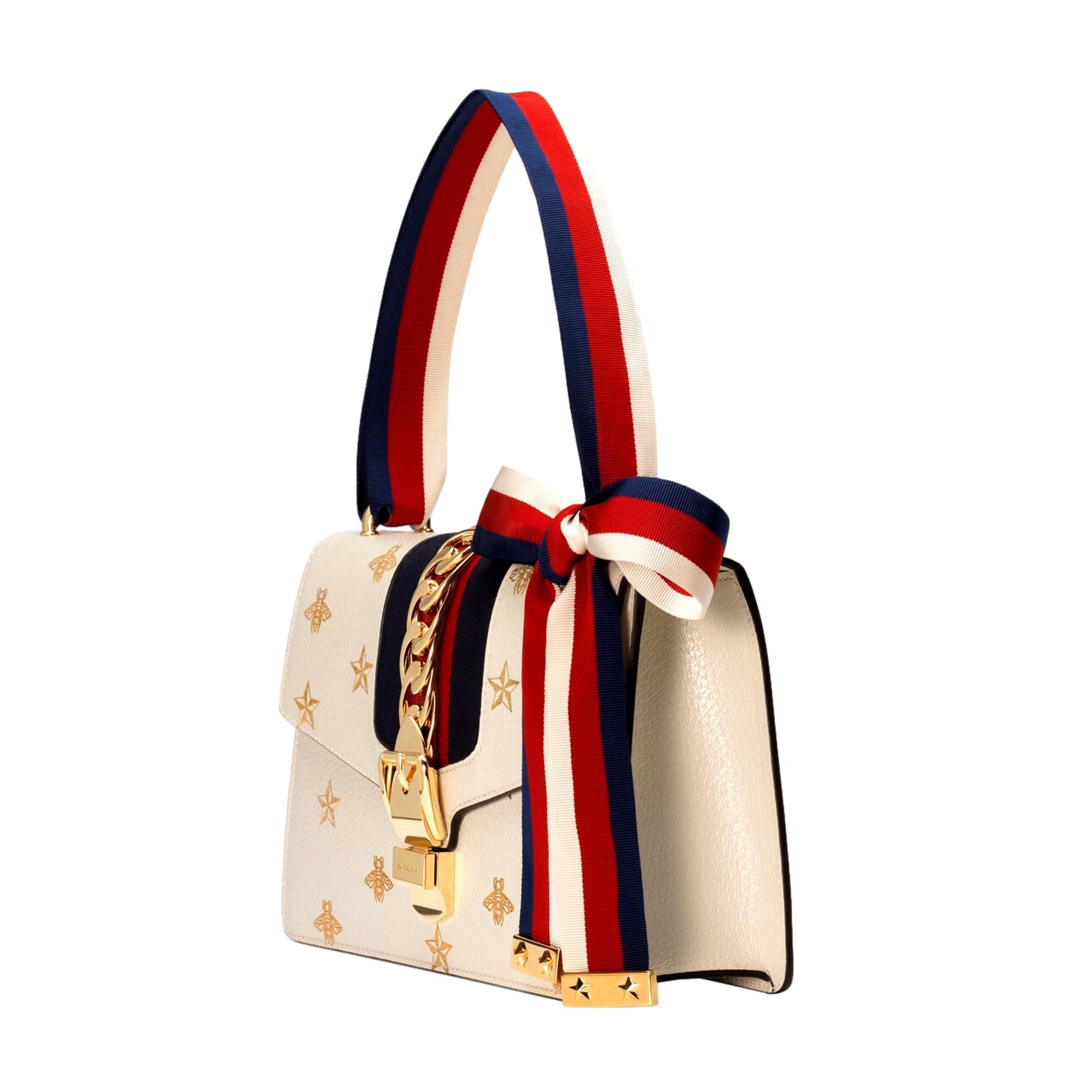 Gucci Sylvie Bee Star Ivory Leather Shoulder Bag at_Queen_Bee_of_Beverly_Hills