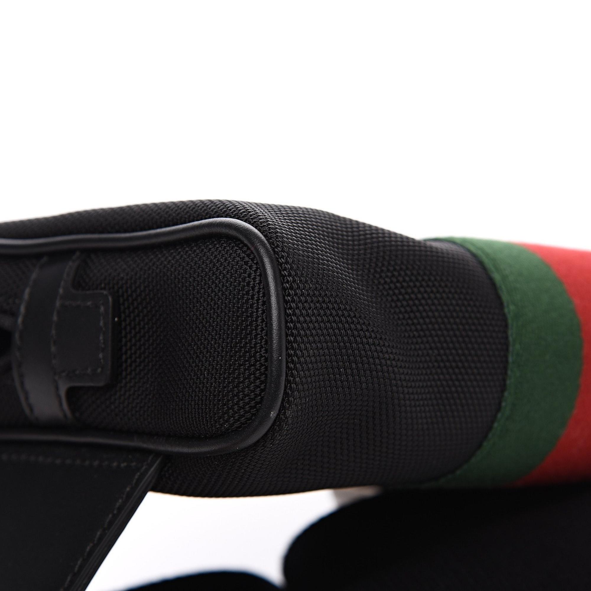 Gucci Techno Web Stripe Black Canvas Leather Trim Waist Belt Bag at_Queen_Bee_of_Beverly_Hills