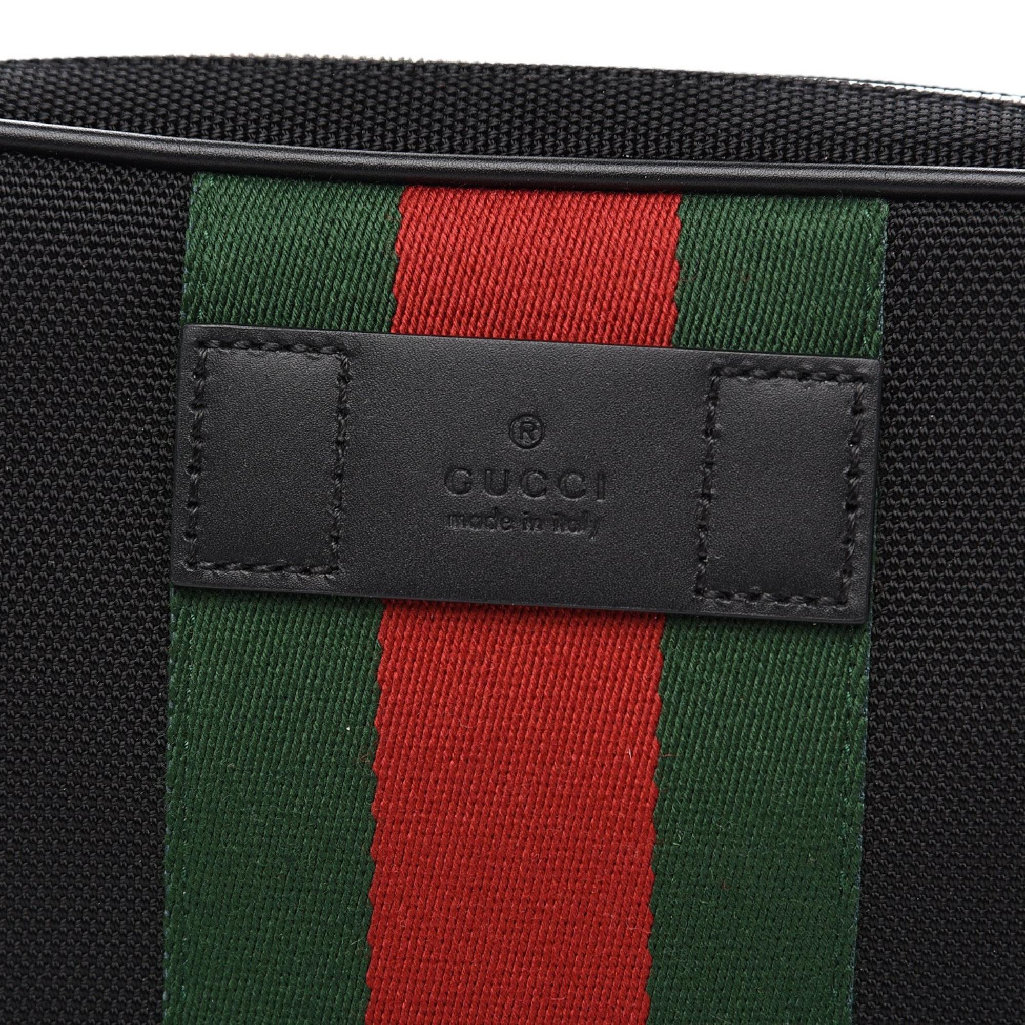 Gucci Techno Web Stripe Black Canvas Leather Trim Waist Belt Bag at_Queen_Bee_of_Beverly_Hills