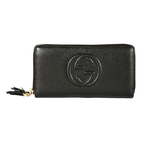 Gucci Soho Cellarius GG Continental Zip Around Wallet Black Leather