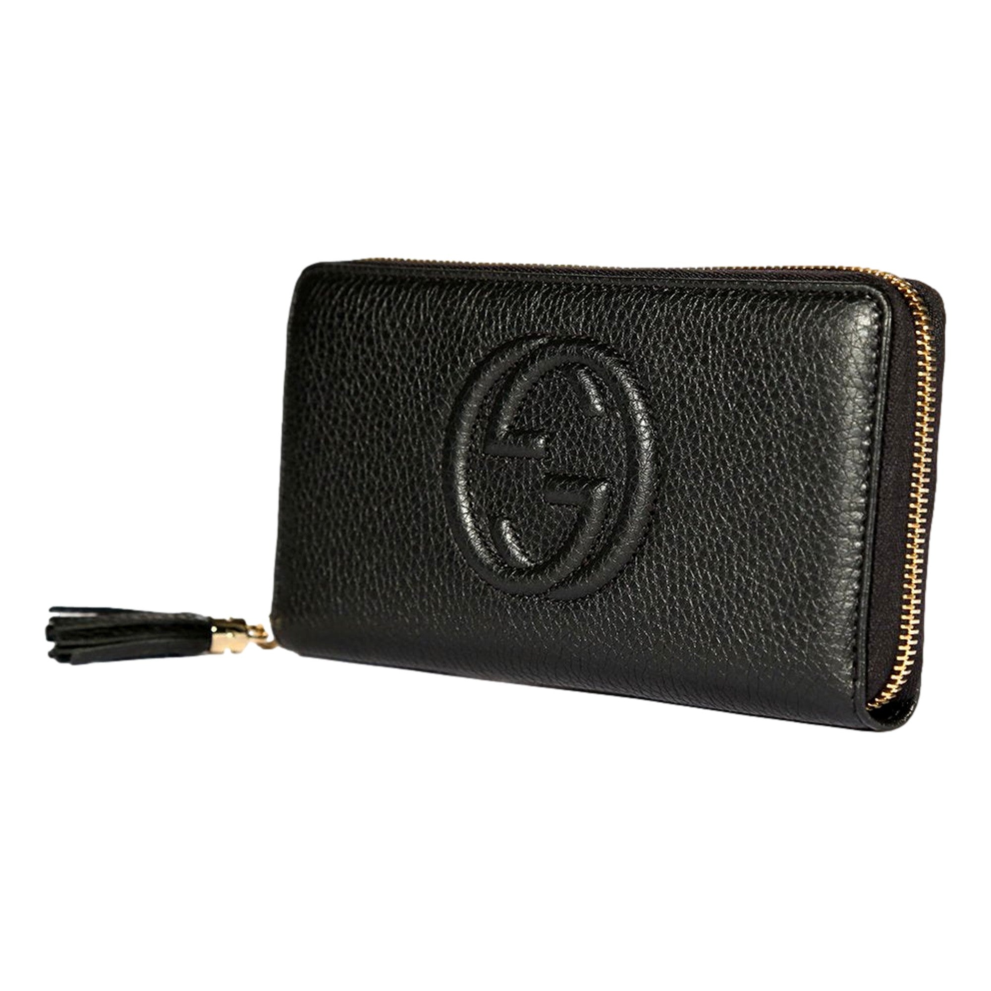 Gucci Soho Cellarius GG Continental Zip Around Wallet Black Leather
