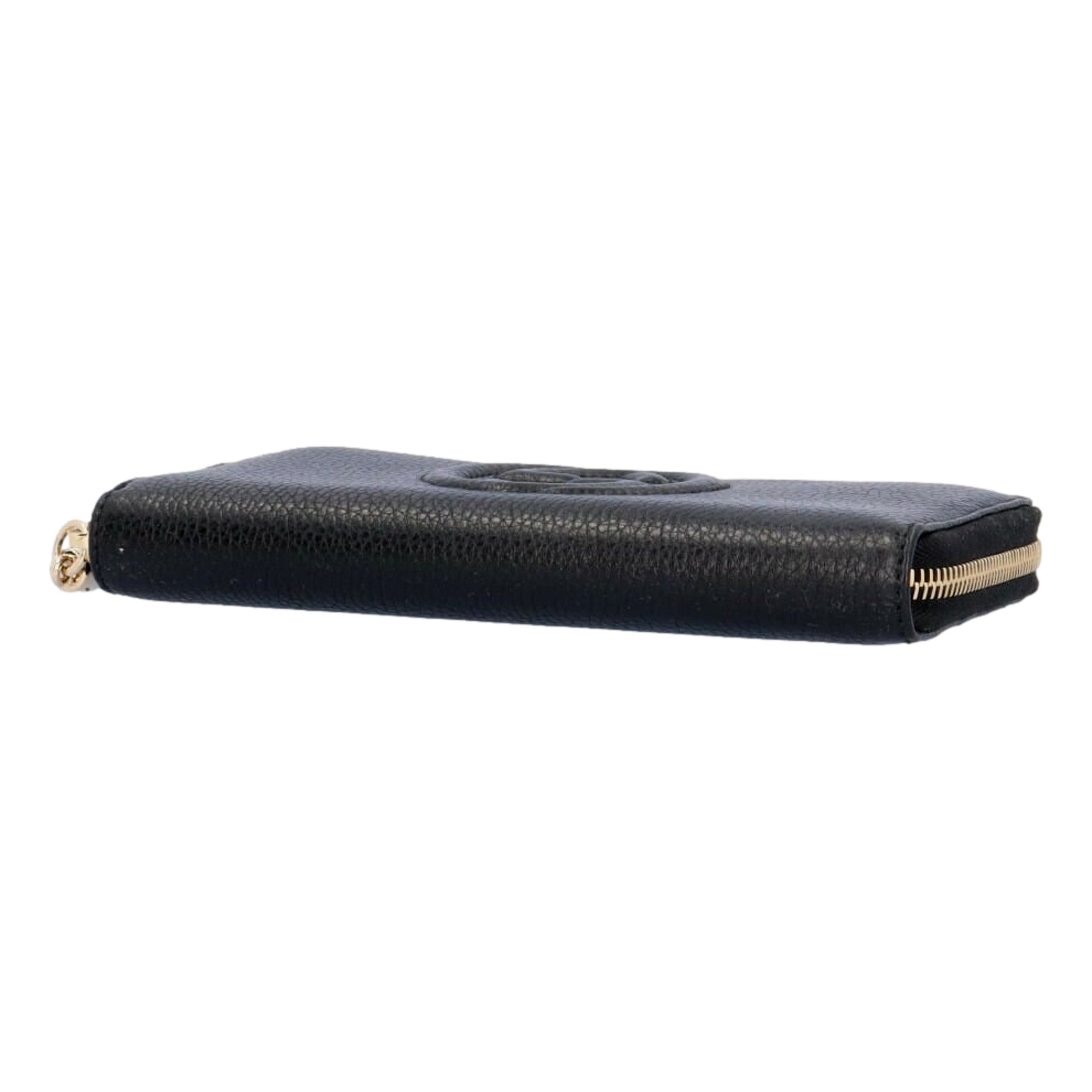 Gucci Soho Cellarius GG Continental Zip Around Wallet Black Leather