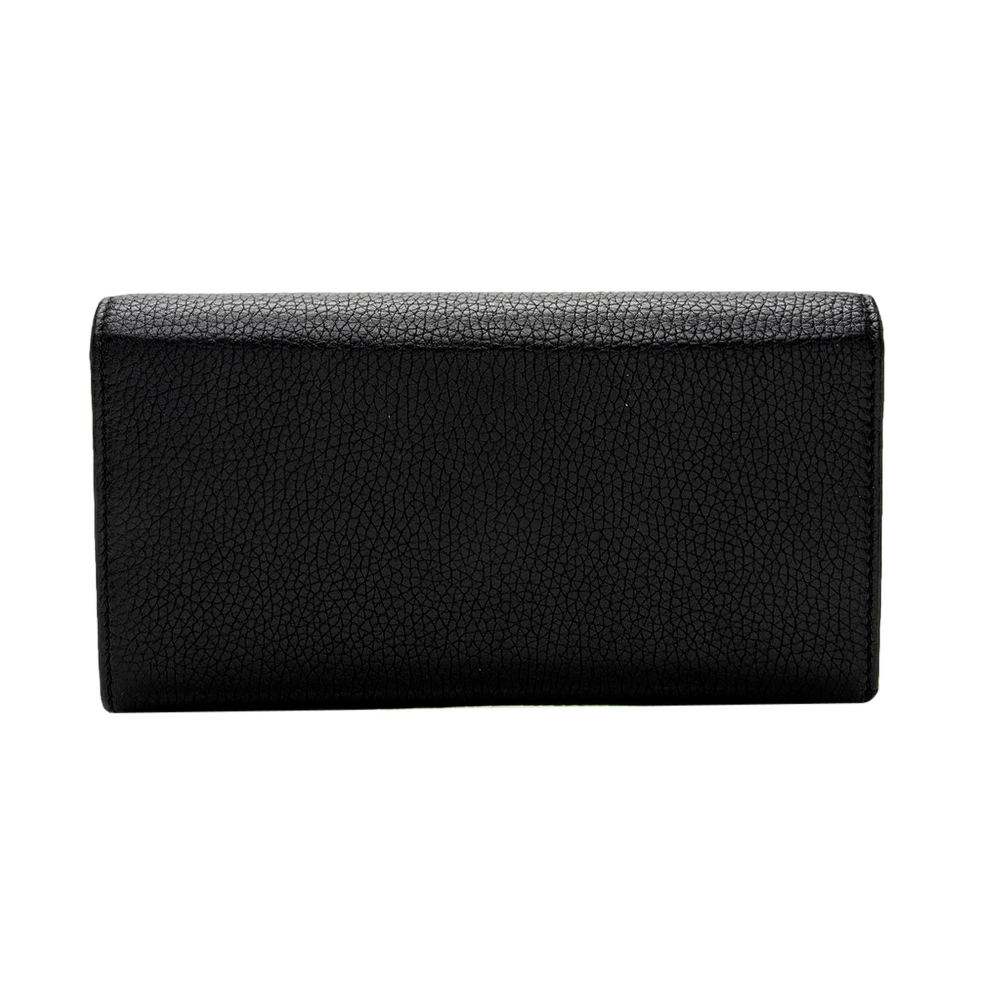 Gucci Soho Cellarius Black Long Flap Wallet Clutch Black Pebbled Leather