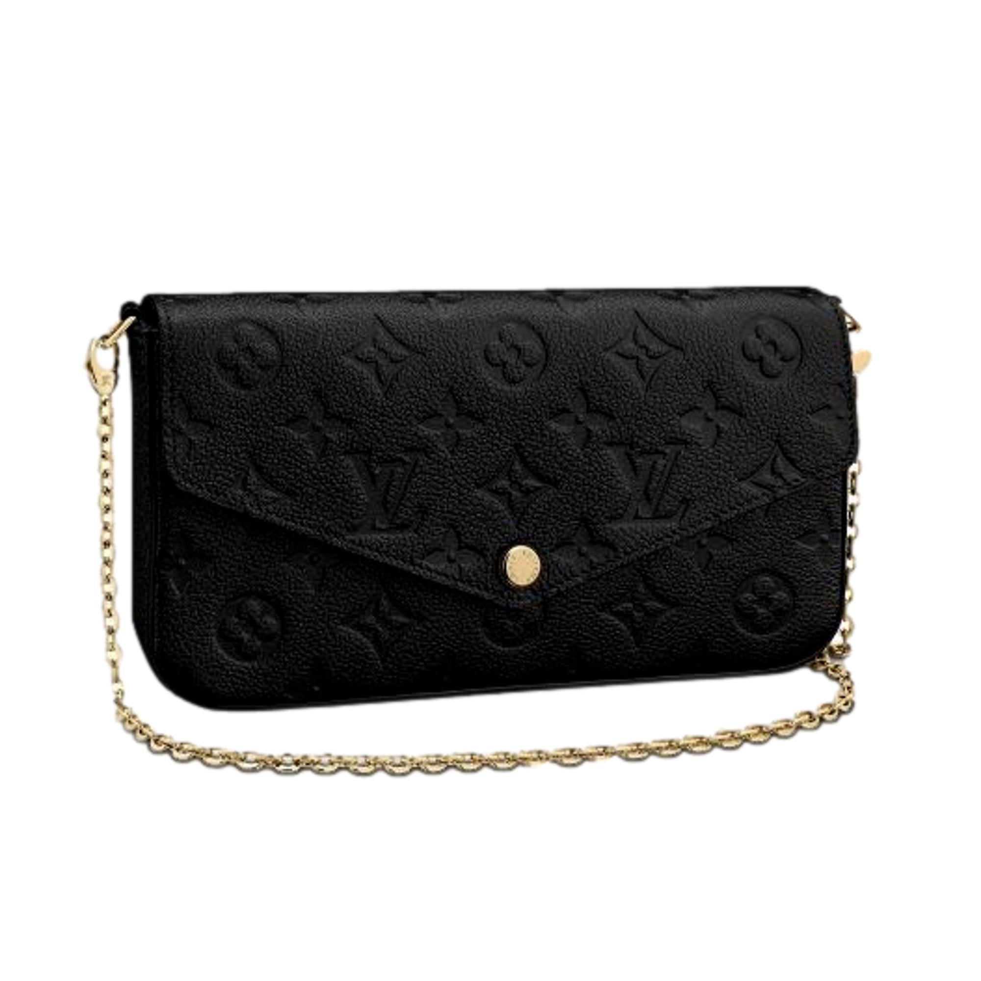 Louis Vuitton Felicie Pouchette Black Monogram Chain Wallet Crossbody Bag at_Queen_Bee_of_Beverly_Hills