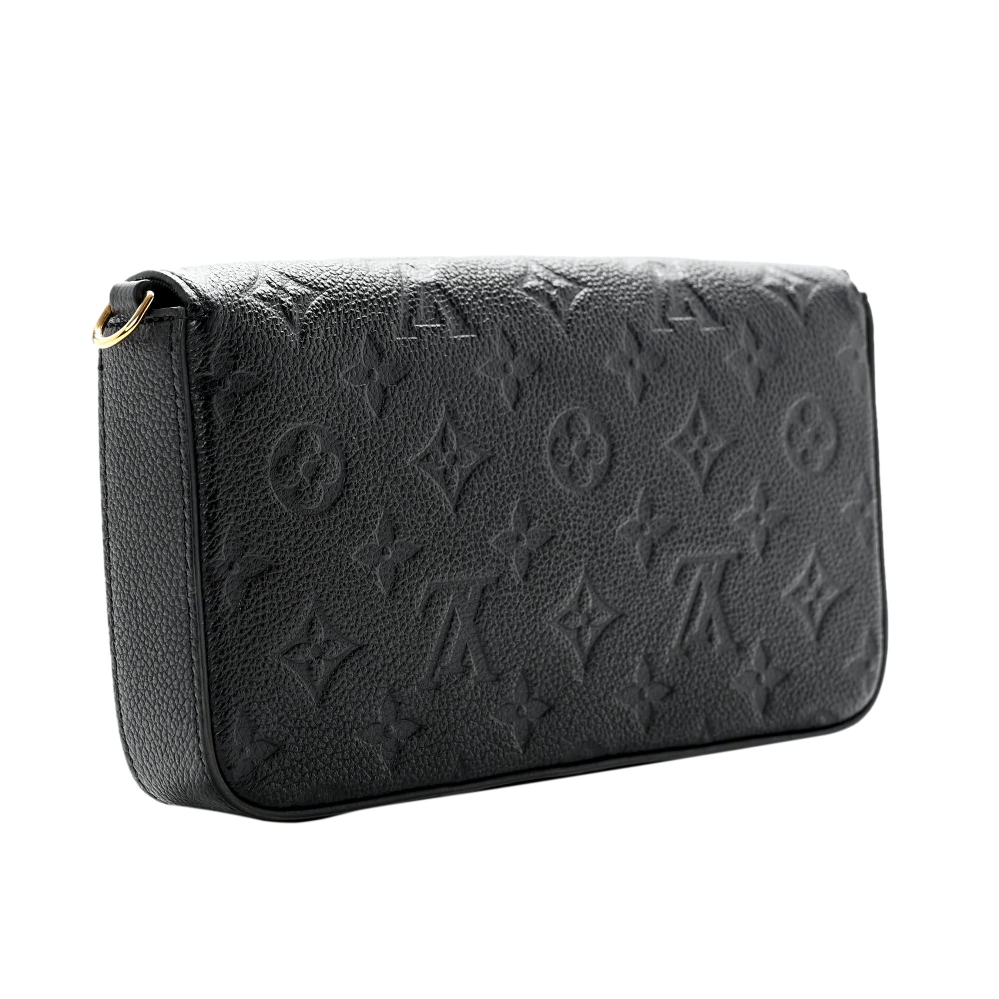 Louis Vuitton Felicie Pouchette Black Monogram Chain Wallet Crossbody Bag at_Queen_Bee_of_Beverly_Hills