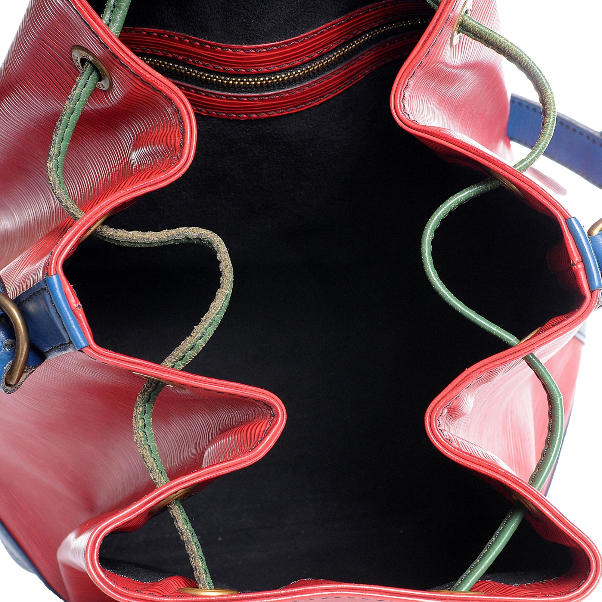 Louis Vuitton Noe Red Tri-Color Leather Drawstring Bucket Shoulder Bag at_Queen_Bee_of_Beverly_Hills