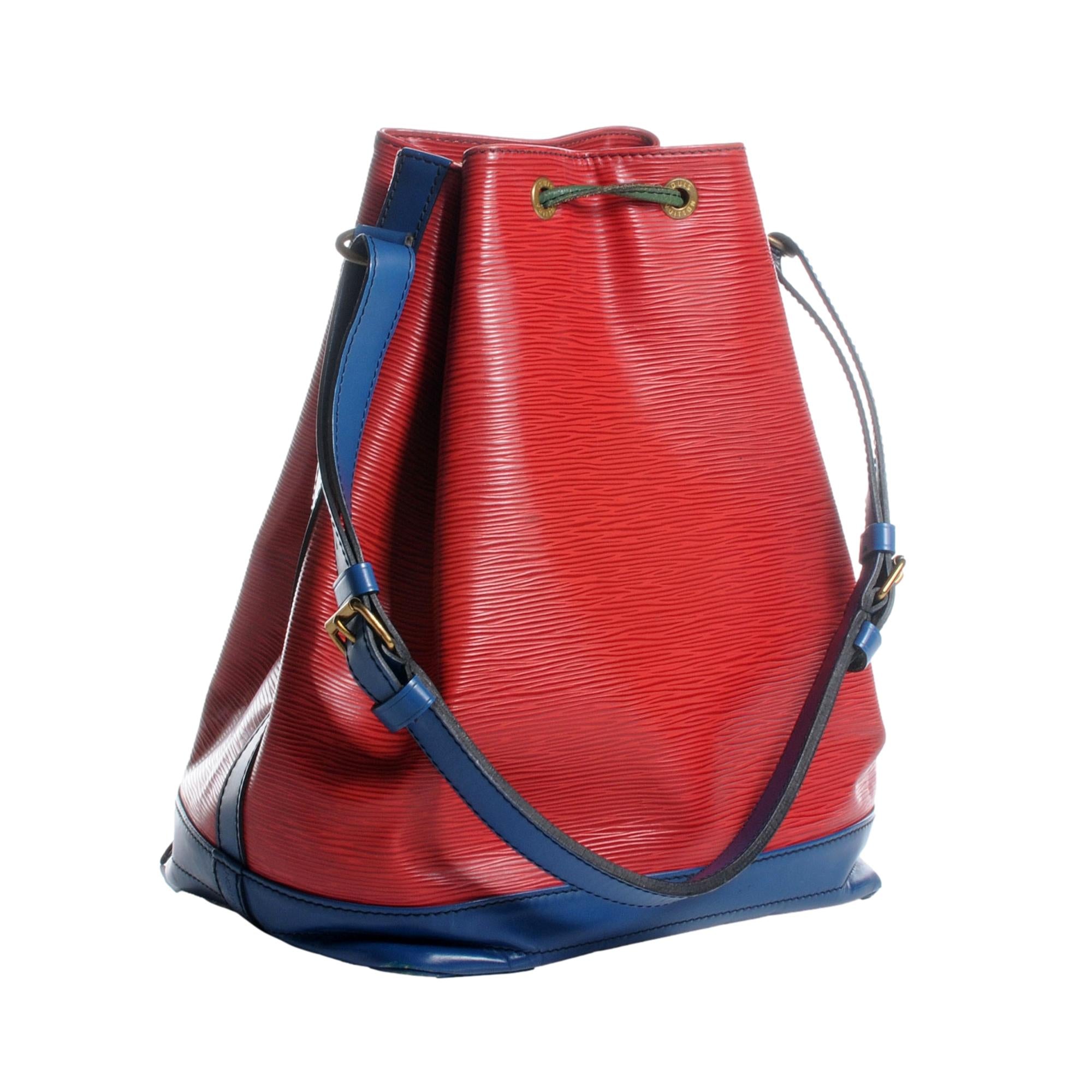 Louis Vuitton Noe Red Tri-Color Leather Drawstring Bucket Shoulder Bag at_Queen_Bee_of_Beverly_Hills