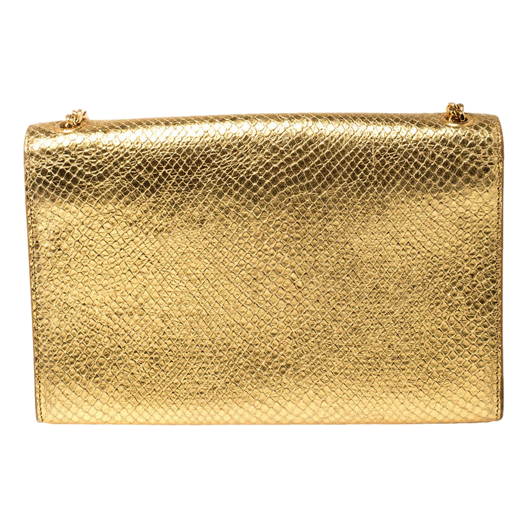 Saint Laurent Kate Classic Flap Gold Python Leather Chain Crossbody Handbag