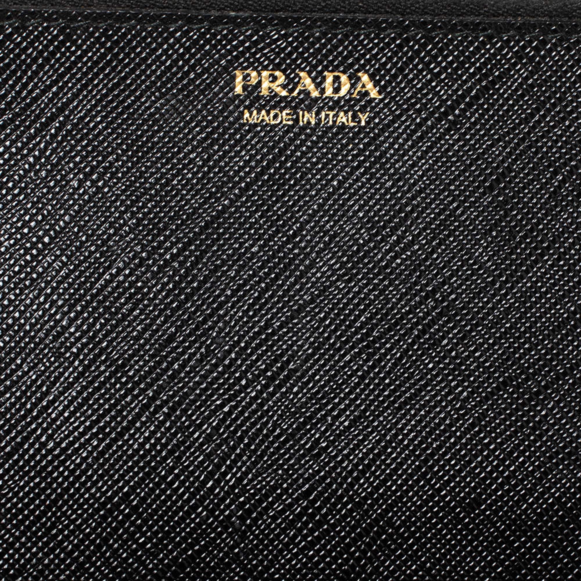 Prada Saffiano Leather Long Wallet Womens Nero Black and Gold