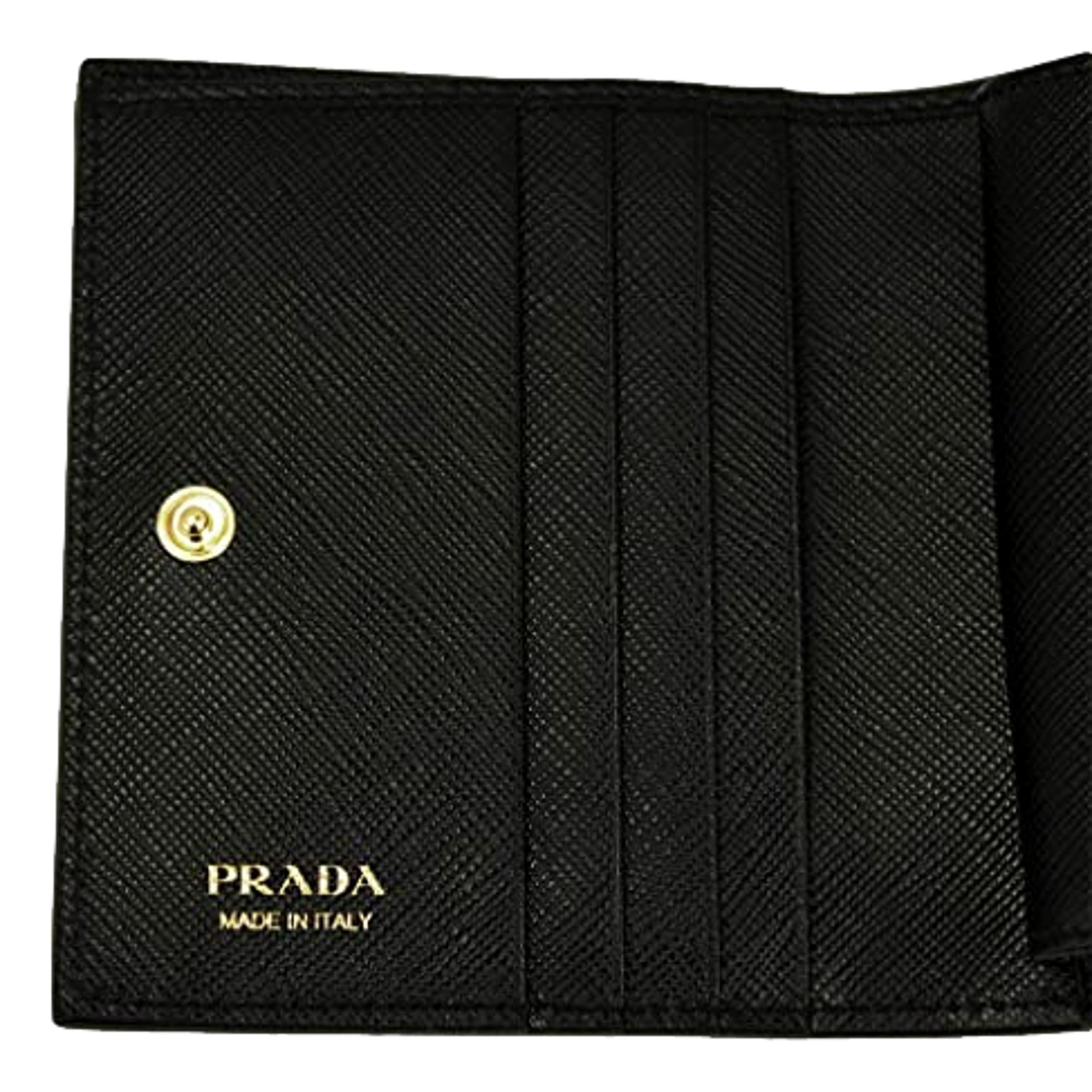 Prada Black Logo Saffiano Leather Bifold Snap Wallet 1MV204 at_Queen_Bee_of_Beverly_Hills