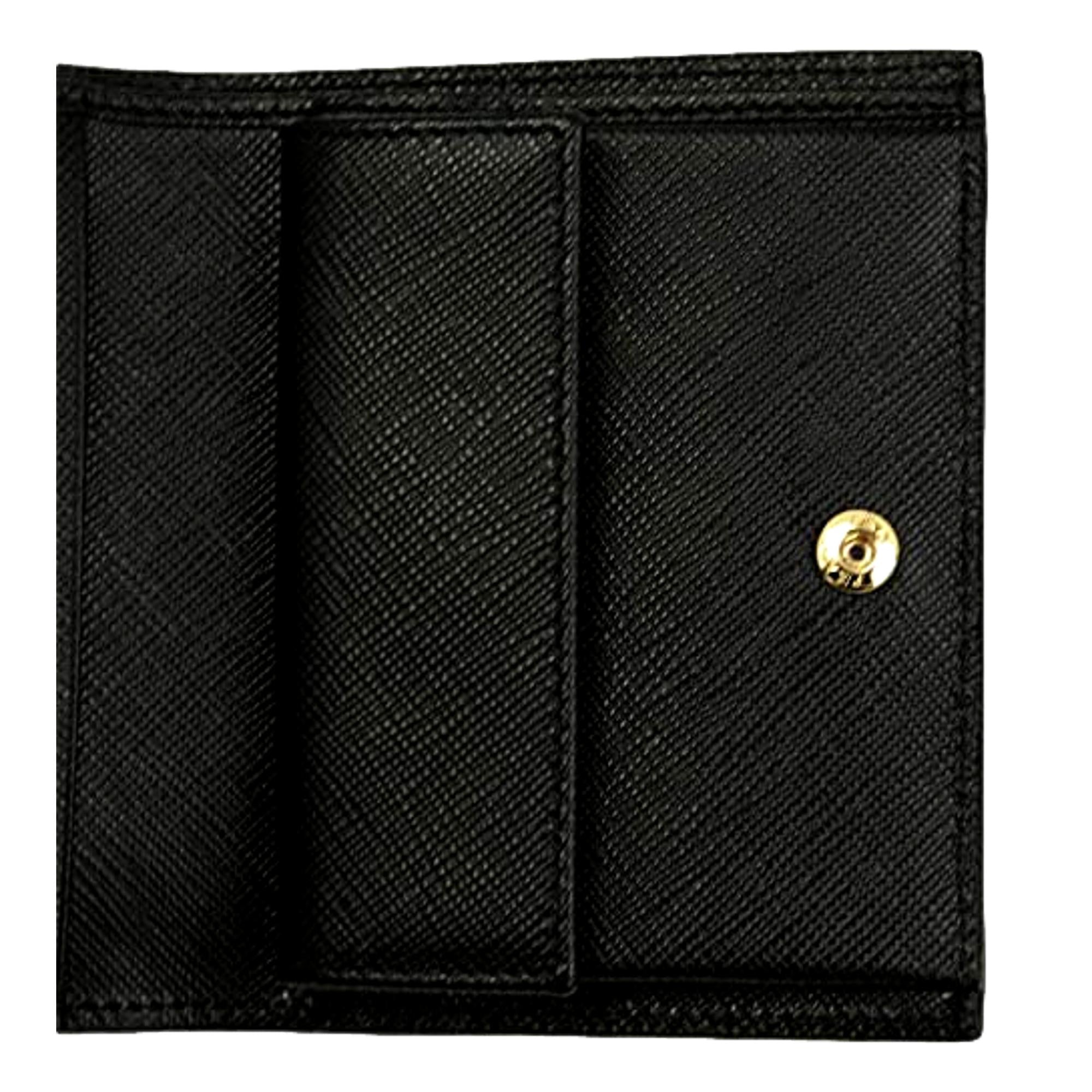 Prada Black Logo Saffiano Leather Bifold Snap Wallet 1MV204 at_Queen_Bee_of_Beverly_Hills