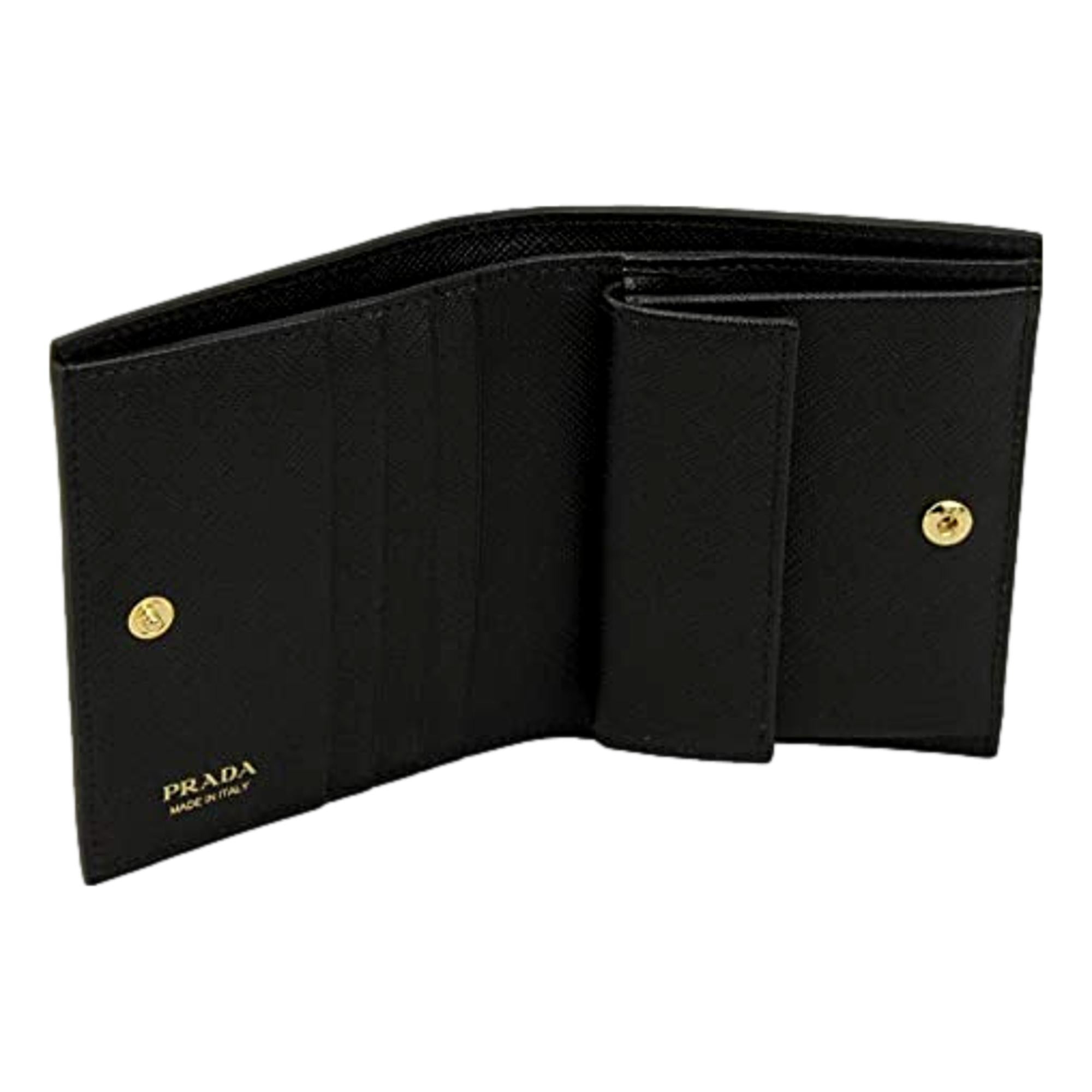 Prada Black Logo Saffiano Leather Bifold Snap Wallet 1MV204 at_Queen_Bee_of_Beverly_Hills