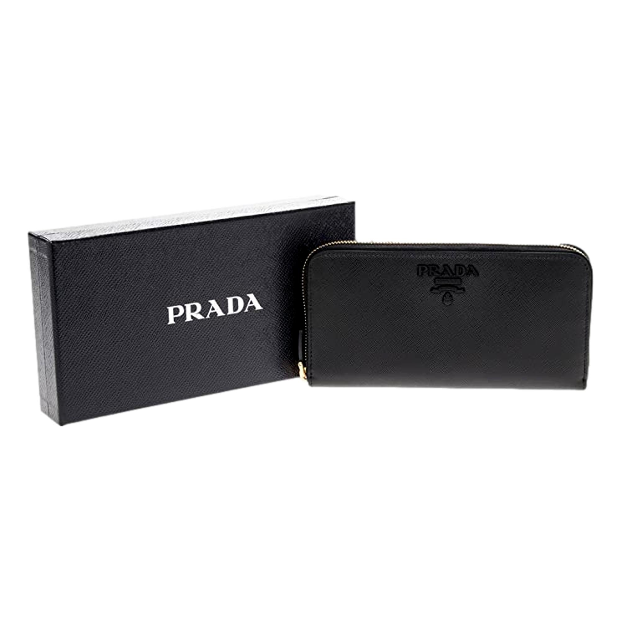 Prada Black Logo Saffiano Leather Zip Around Wallet 1ML506 at_Queen_Bee_of_Beverly_Hills