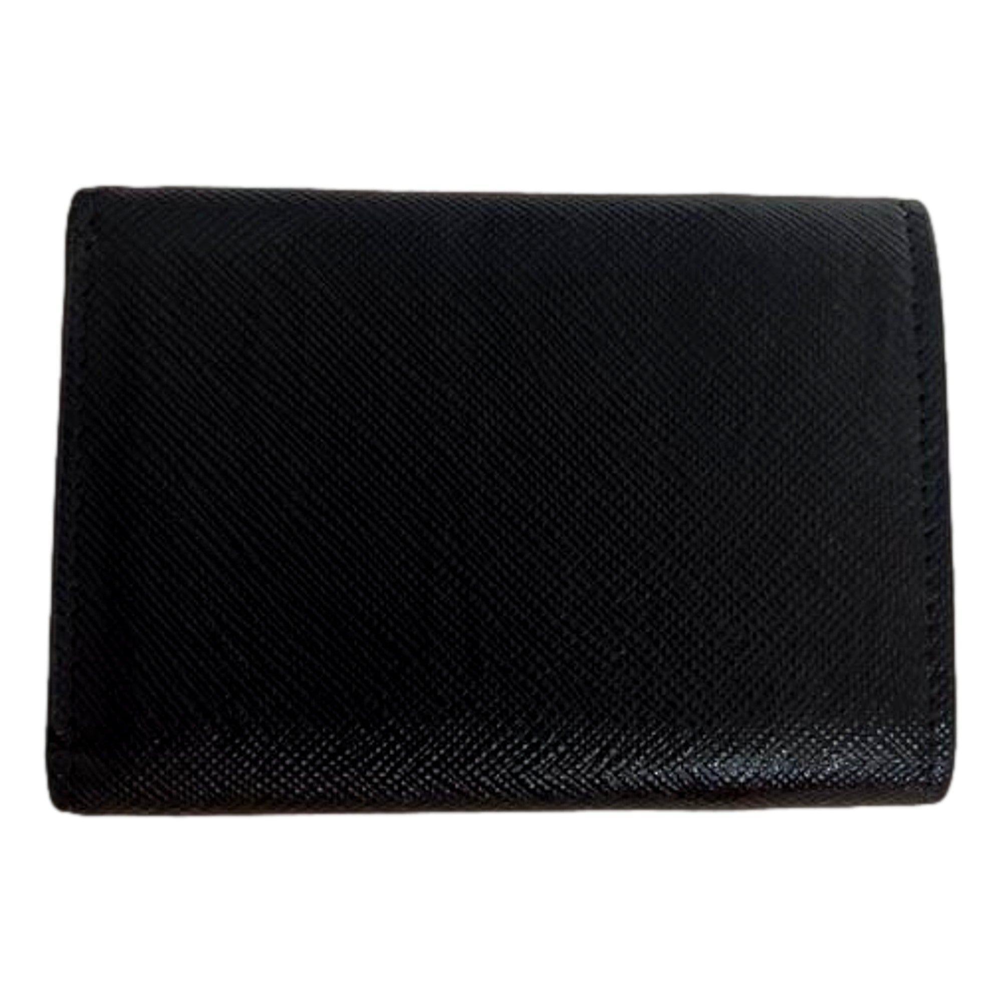 Prada Saffiano Metal Tri-Fold Envelope Card Holder Wallet Nero Black and Pink