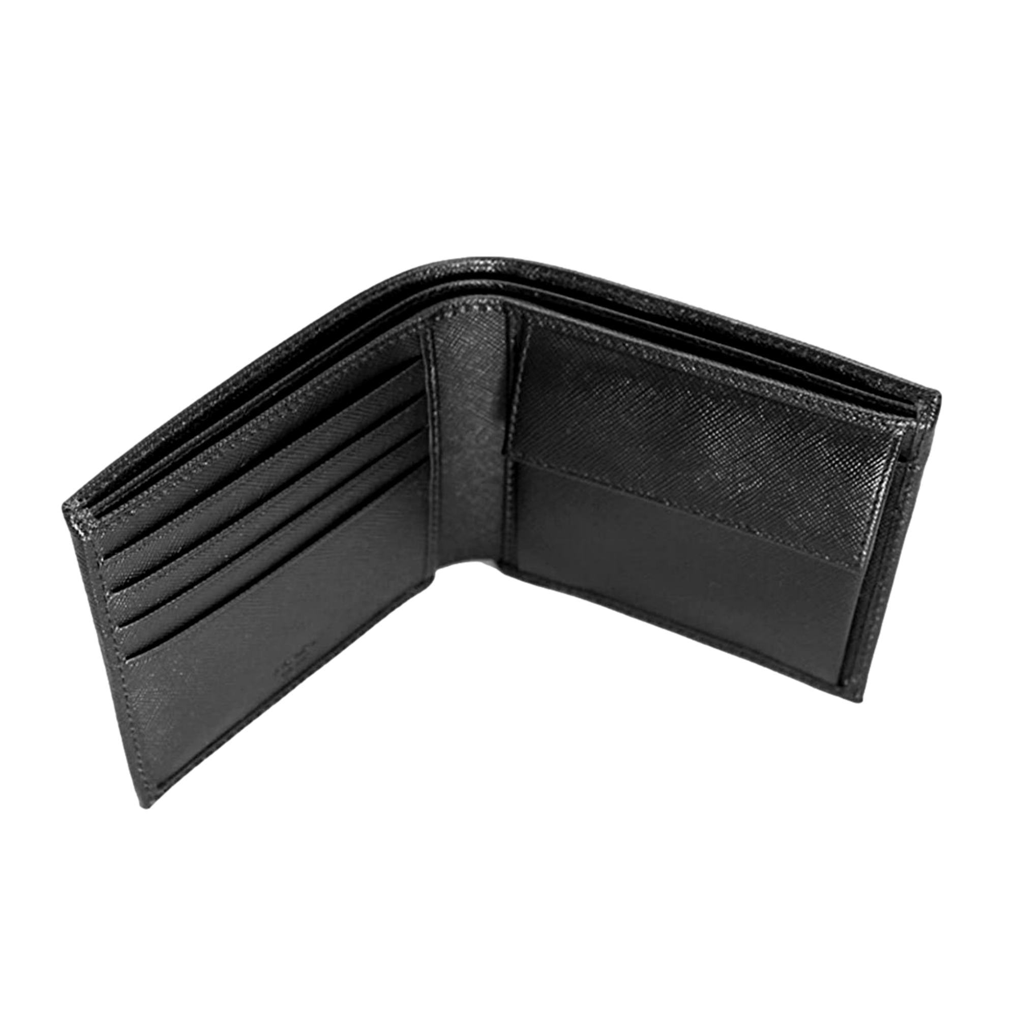 Prada Black Saffiano Leather Logo Plaque Bifold Wallet 2MO738 at_Queen_Bee_of_Beverly_Hills